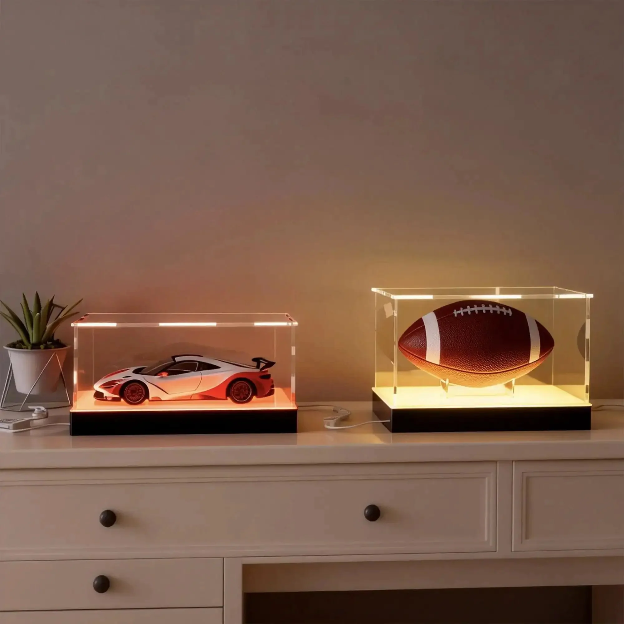Lit Display Case With RGBW LED Lights USB Powered Switch Panel And App Control For 1:18 Scale Car Models And 1:24 Die Cast Collectibles Clear Museum Grade Display Box 13x6.7x6.3 Inches Easy Assembly - Image 6
