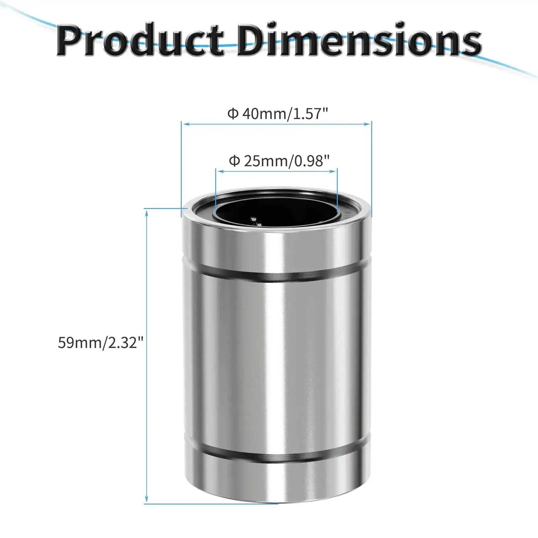 LM25UU Linear Ball Bearing 25mm ID, 40mm OD, 59mm Length, Double Sealed For 3D Printers And CNC Slides, Pro Grade Precision Gear Built Tough Heavy Duty 980N Dynamic, 1570N Static - Image 6