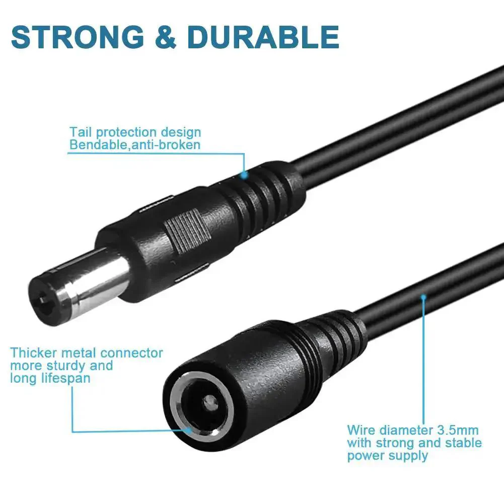 Long 13Ft DC Power Extension Cable 5.5mm x 2.1mm 12V Extension Cord For CCTV Security Cameras Indoor Outdoor DVR LED Strip DC Male To Female Extender Wire - Image 5