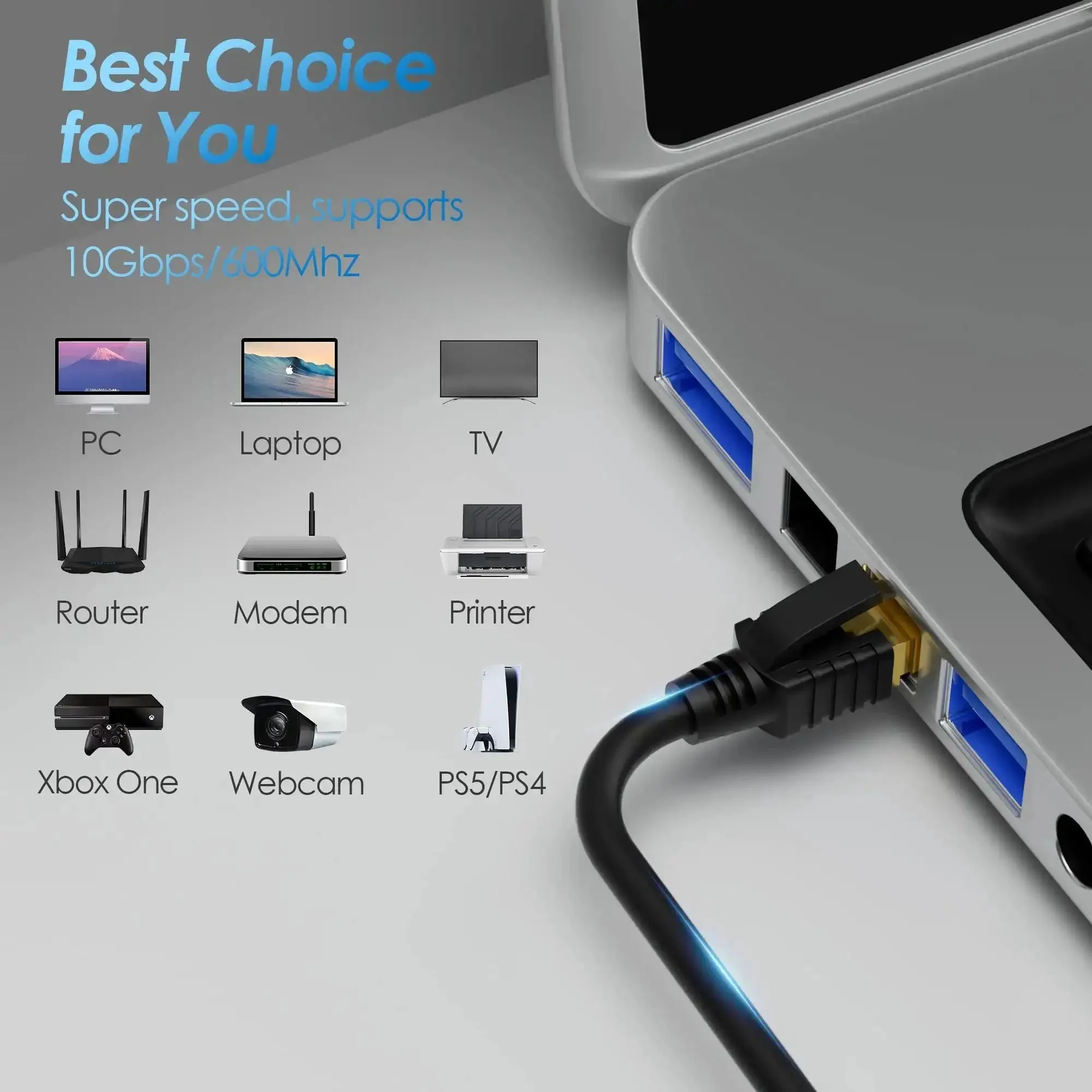 Long 50 Foot CAT7 Ethernet Patch Cable SFTP Triple Shielded For Ultra Fast Internet 10Gbps And 600MHz Bandwidth RJ45 LAN Cable For Gaming And Streaming Compatible With CAT6A CAT6 CAT5E CAT5 - Image 3