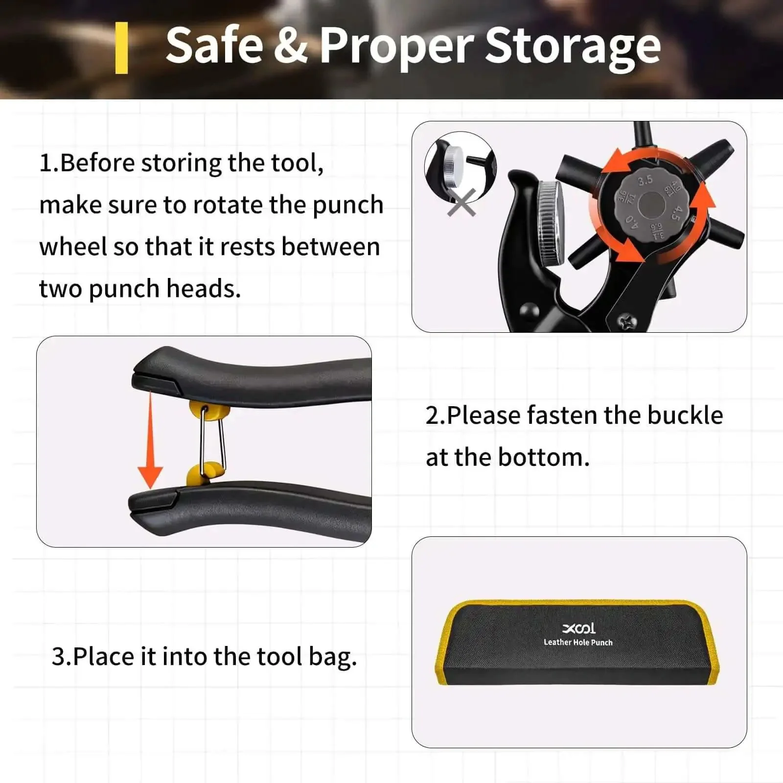 Long Handle Revolving Leather Hole Punch Kit For Belts Watch Bands Straps Dog Collars And More Round And Oval Punch Set For DIY Home And Leather Craft Projects Pro Grade Build For Maximum Versatility And Durable Performance - Image 3