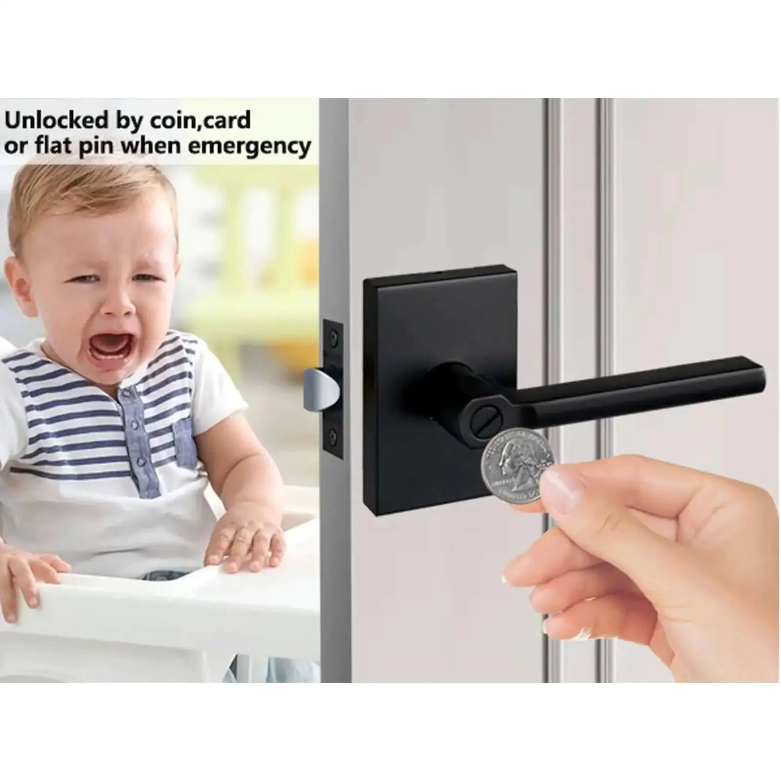 Long Plate Bed And Bath Room Door Lever With Privacy Lock Matte Black Finish Heavy Duty Interior Door Handle Reversible For Left Or Right Handed Doors Adjustable Backset 60mm Or 70mm Child Proof Button Lock - Image 6