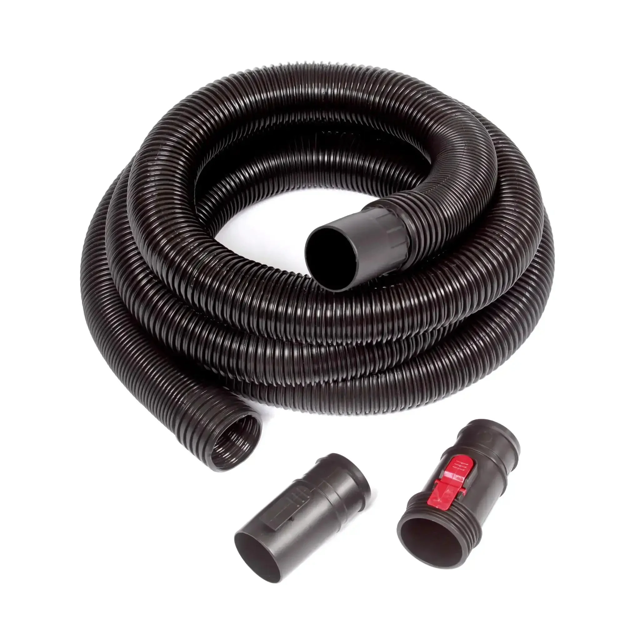 Long Two And A Half Inch By Thirteen Foot Locking Wet And Dry Shop Vacuum Hose With Dual Flex Ends For 180 Degree Reach And Easy Maneuvering Anti Crimp Design Includes Adapters To Fit Most Vacuums Great For Garage And Shop Cleanup