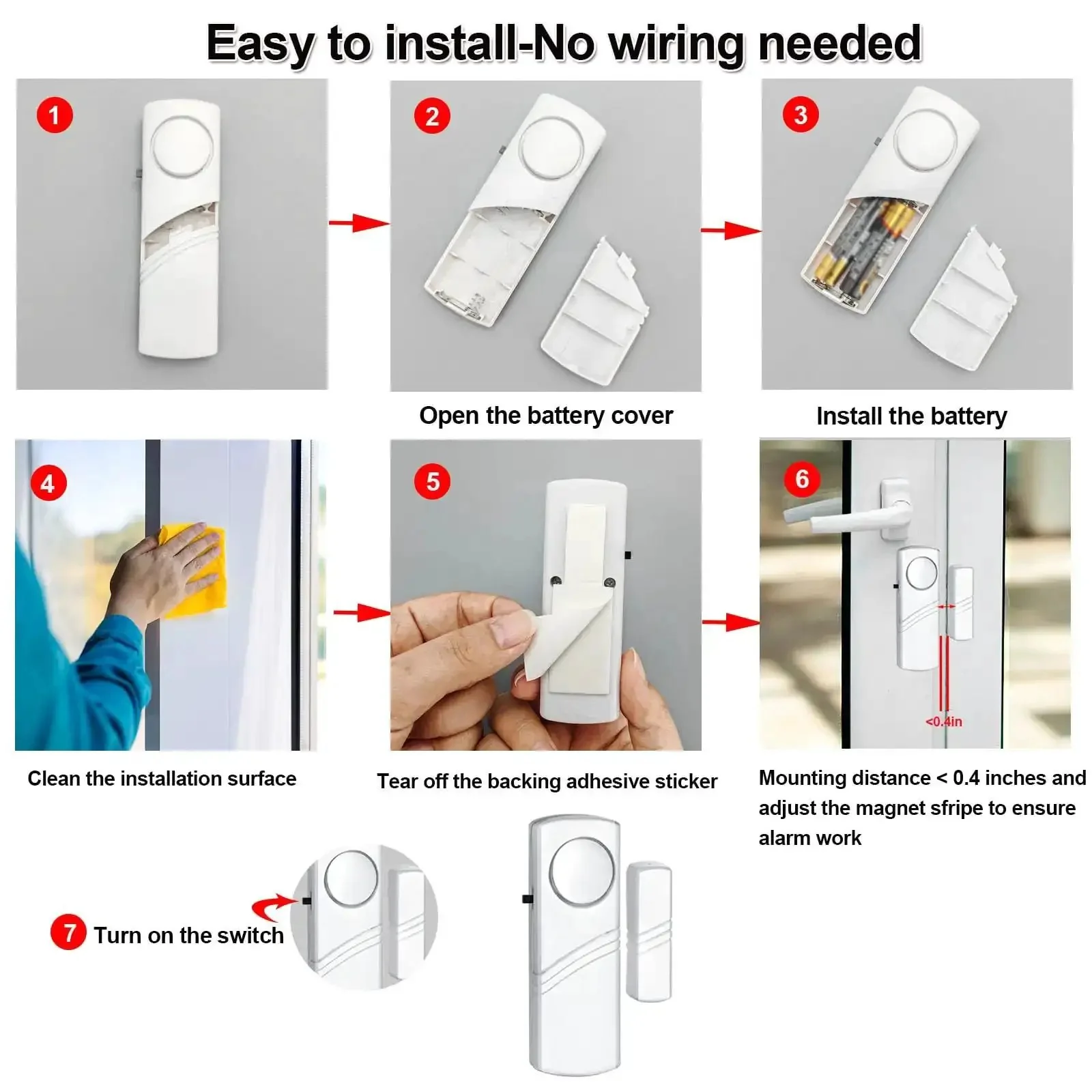 Loud Wireless Door And Window Alarm Pack Easy Install Magnetic Sensor Burglar Alarm System For Home Office Kids Safety And Pool Area 90dB Entry Alert 4 Pack - Image 4