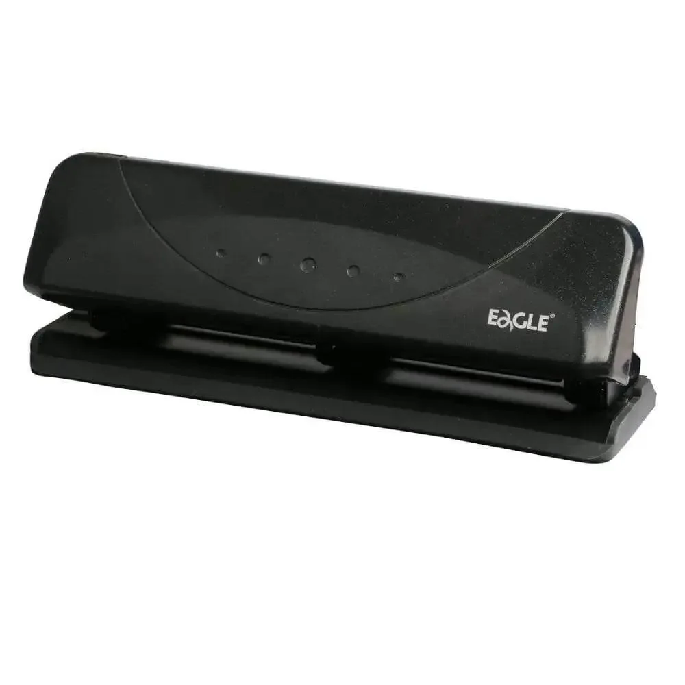 Low-Force No-Fuss 3-Hole Punch For 20-Sheet Capacity, Heavy-Duty Desktop Paper Punch With Squeeze Handle, Easy Side Loading, Circle Holes For Ring Binders, Office And School Supplies, Black