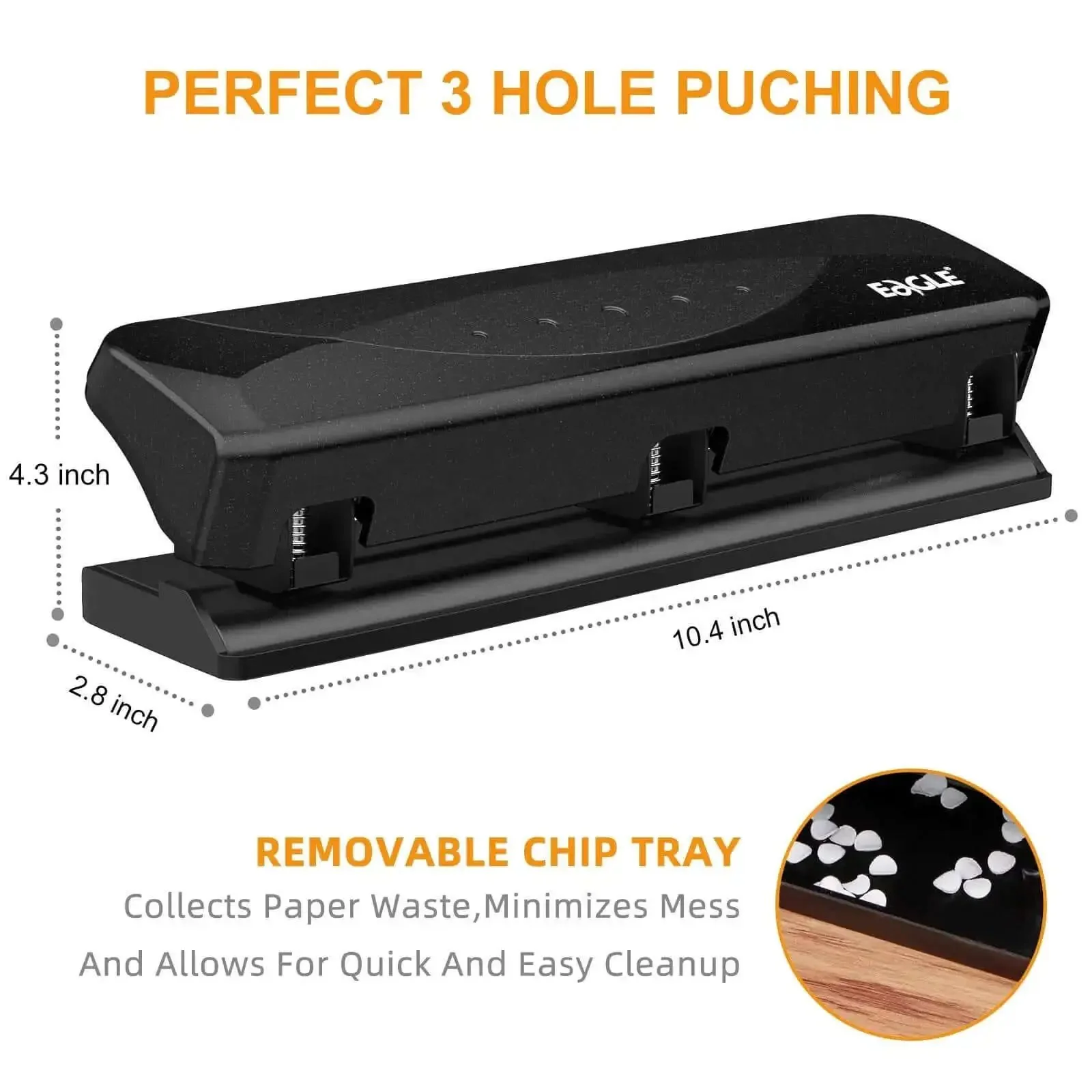 Low-Force No-Fuss 3-Hole Punch For 20-Sheet Capacity, Heavy-Duty Desktop Paper Punch With Squeeze Handle, Easy Side Loading, Circle Holes For Ring Binders, Office And School Supplies, Black - Image 5