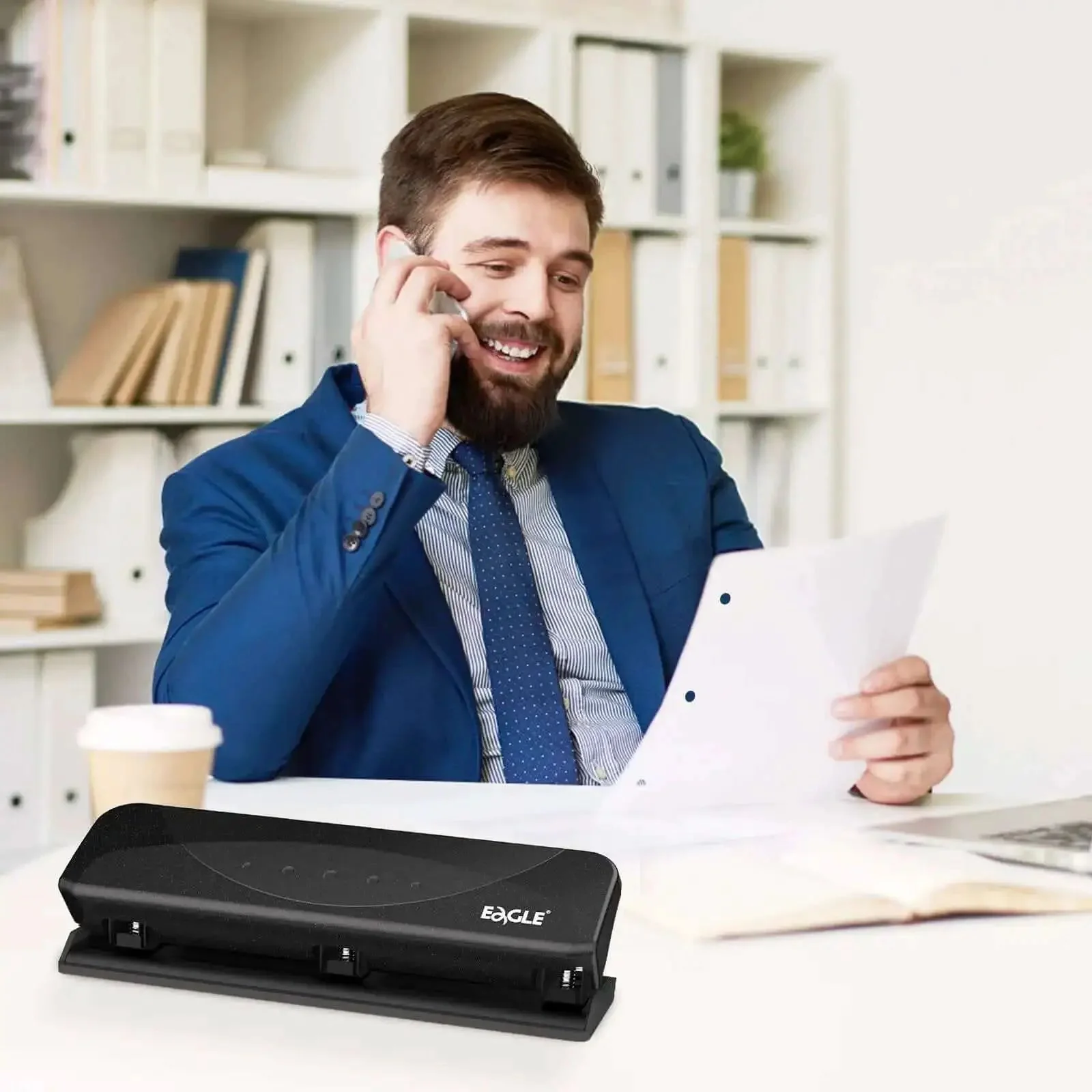 Low-Force No-Fuss 3-Hole Punch For 20-Sheet Capacity, Heavy-Duty Desktop Paper Punch With Squeeze Handle, Easy Side Loading, Circle Holes For Ring Binders, Office And School Supplies, Black - Image 6