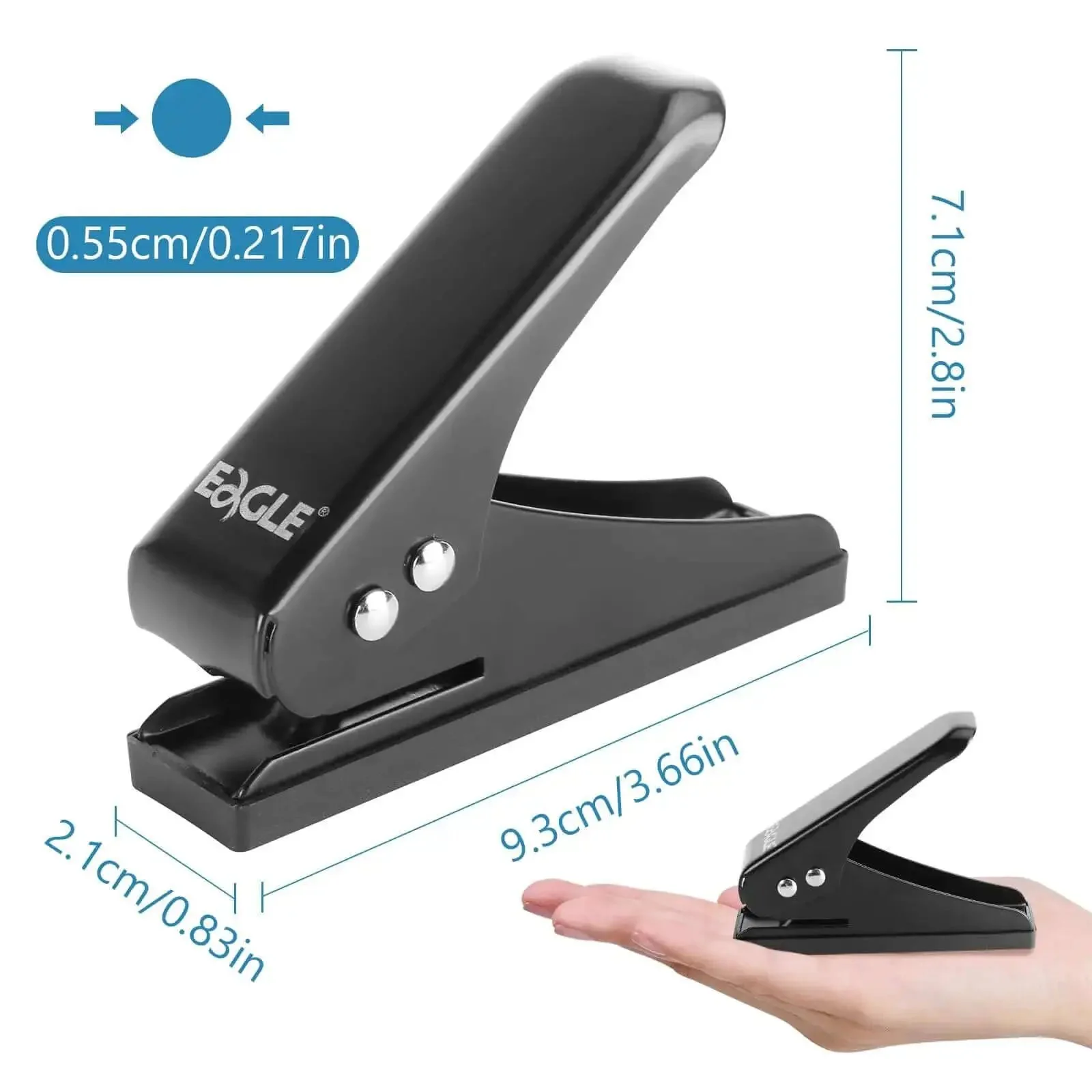 Low Force One Hole Paper Punch, 12 Sheets Capacity, One Quarter Inch Hole Size, Metal Desk Punch, Compact Portable Black Office Punch With Anti Skid Base, Ideal For Home, School Or Small Office Use - Image 4