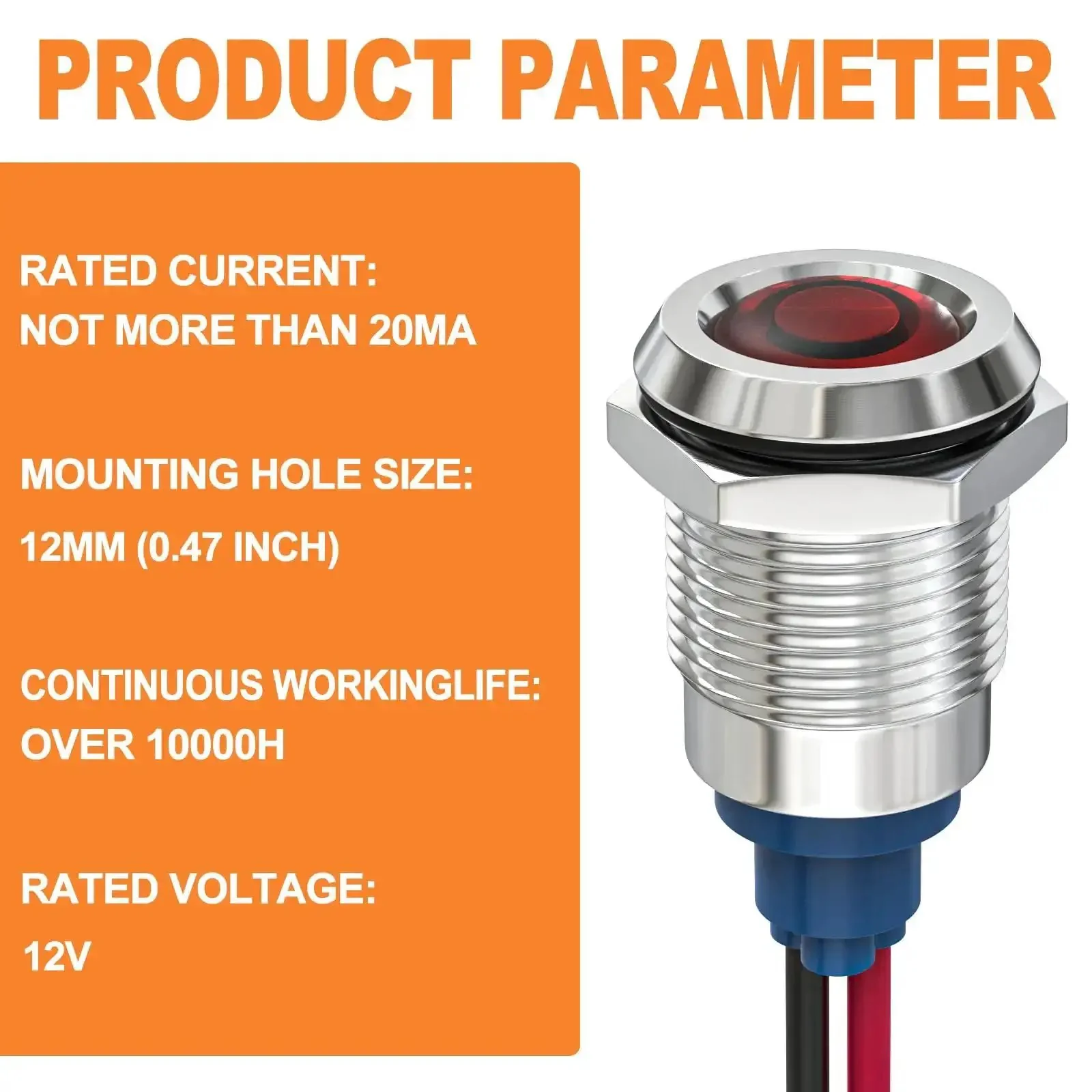 Low Power Red LED Indicator Light for Panel Mount Energy Saving 12V 24V 110V AC and DC 20mA Flush Mount Panel Light 12mm Hole Size Easy Install Wide Voltage Range for Electric Panels and Controls - Image 7