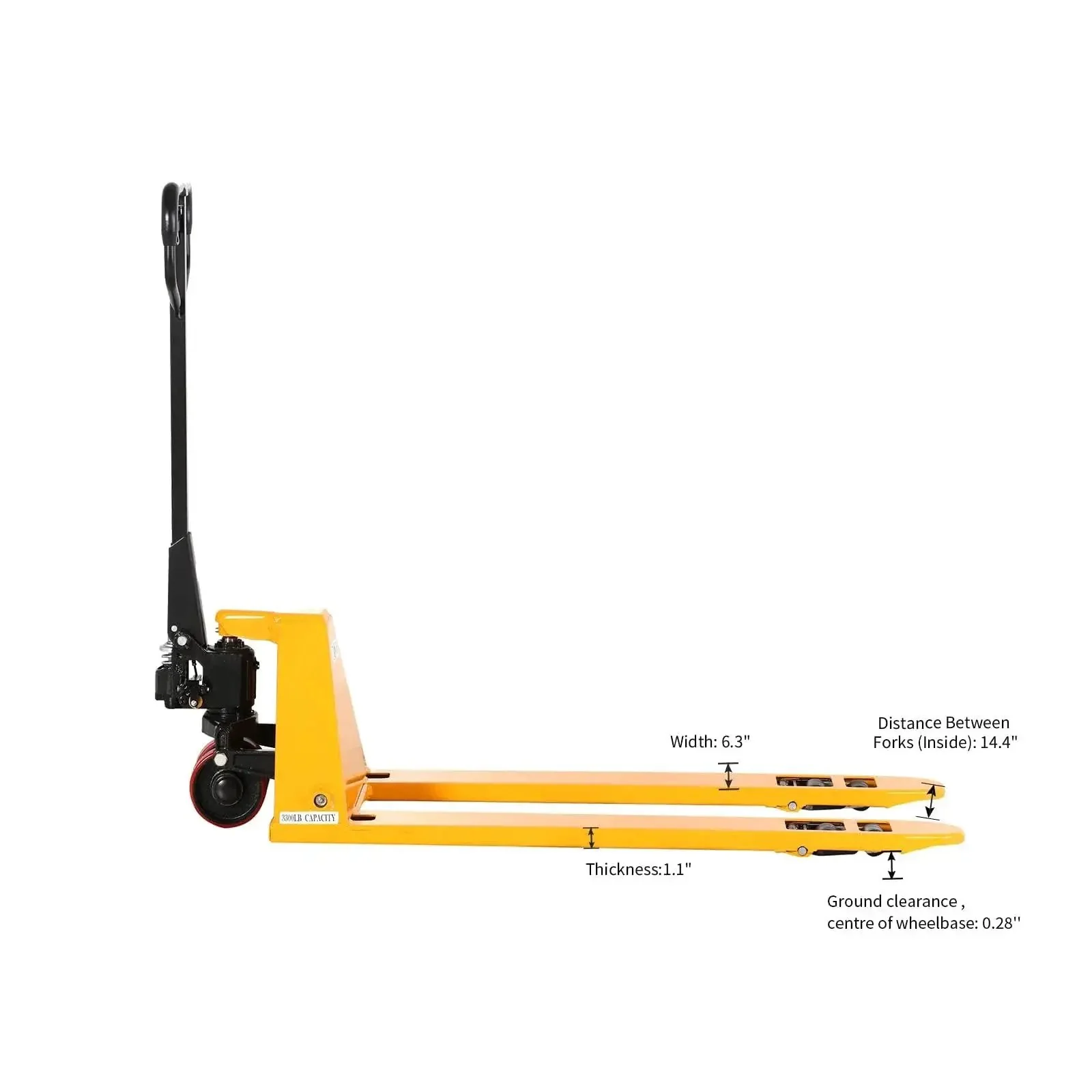 Low Profile Pallet Jack Hand Pallet Truck With Two Inch Lowered Fork Height And 48 By 27 Inch Forks 3300 Lb Capacity Ergonomic Handle Leak Proof Hydraulic System Reinforced Steel Frame Overload Valve - Image 4