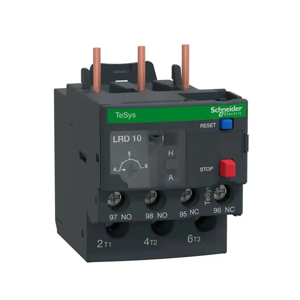 LRD10 TeSys D Class 10 Overload Relay For Single-Phase Systems, Sensitive Trip Range 4 To 6A, Panel-Ready Screw Clamp Terminals, IEC Contactor Compatible, Heavy-Duty Industrial Grade Control Relay