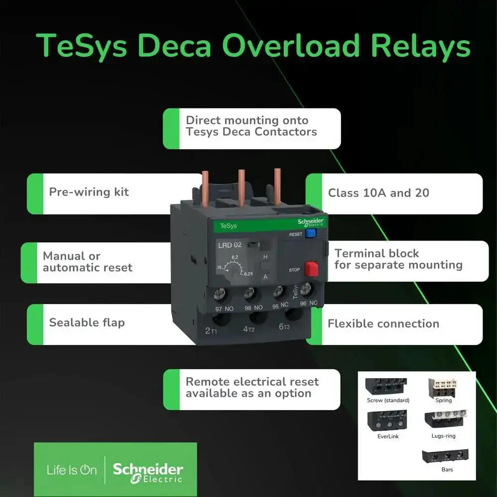LRD10 TeSys D Class 10 Overload Relay For Single-Phase Systems, Sensitive Trip Range 4 To 6A, Panel-Ready Screw Clamp Terminals, IEC Contactor Compatible, Heavy-Duty Industrial Grade Control Relay - Image 8