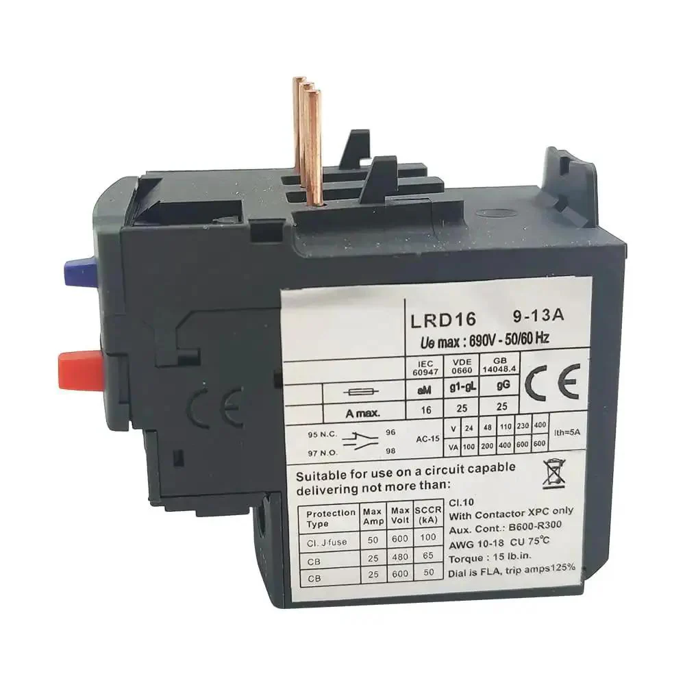 LRD16 Thermal Overload Relay For LC1D12 Through LC1D38 Contactors Adjustable 9-13 Amp Thermal Protection AC And DC Compatible IEC 60947-4-1 Class 10A With 1 NO And 1 NC Auxiliary Contact - Image 5