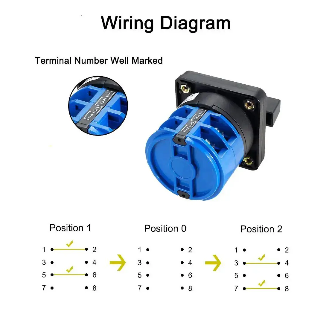 LW28-32 Changeover Switch 3 Position 8 Terminal Universal Rotary Cam Selector Latching Switch 690V 32A Heavy Duty Rugged Go-To Panel Ready Control With Flame Retardant PC Body And Copper Silver Alloy Parts - Image 5