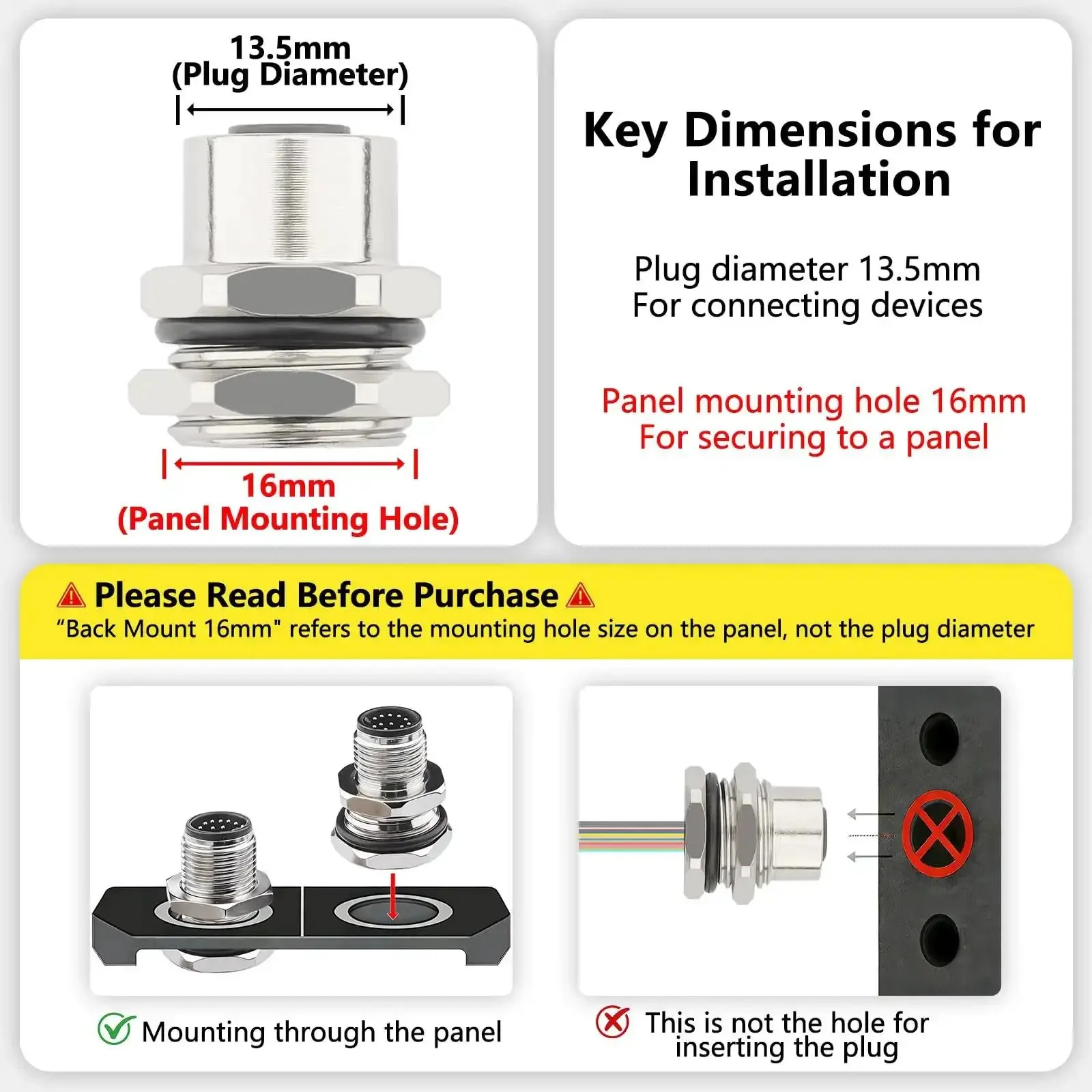 M12 12 Pin A Code Female Connector Cable 0.7 Foot IP67 Waterproof Aviation Sensor Socket 16mm Panel Mount Bulkhead Receptacle For Rugged Industrial Sensors PLCs CNC Machinery 2 Pack - Image 4