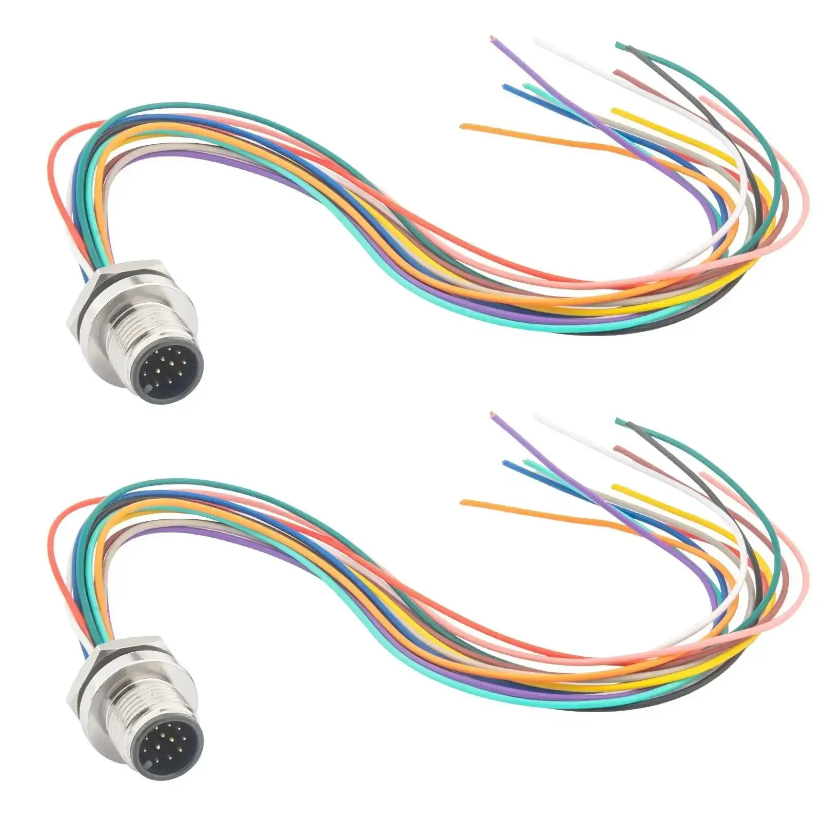 M12 12-Pin Panel Mount Connector 0.7ft Rugged IP67 Waterproof Industrial Circular Connector Back Mount Aviation Sensor Connector For Control Cabinets And Sensors 2 Pack