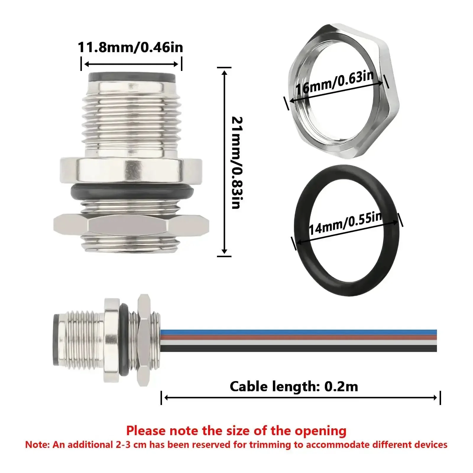 M12 12-Pin Panel Mount Connector 0.7ft Rugged IP67 Waterproof Industrial Circular Connector Back Mount Aviation Sensor Connector For Control Cabinets And Sensors 2 Pack - Image 5