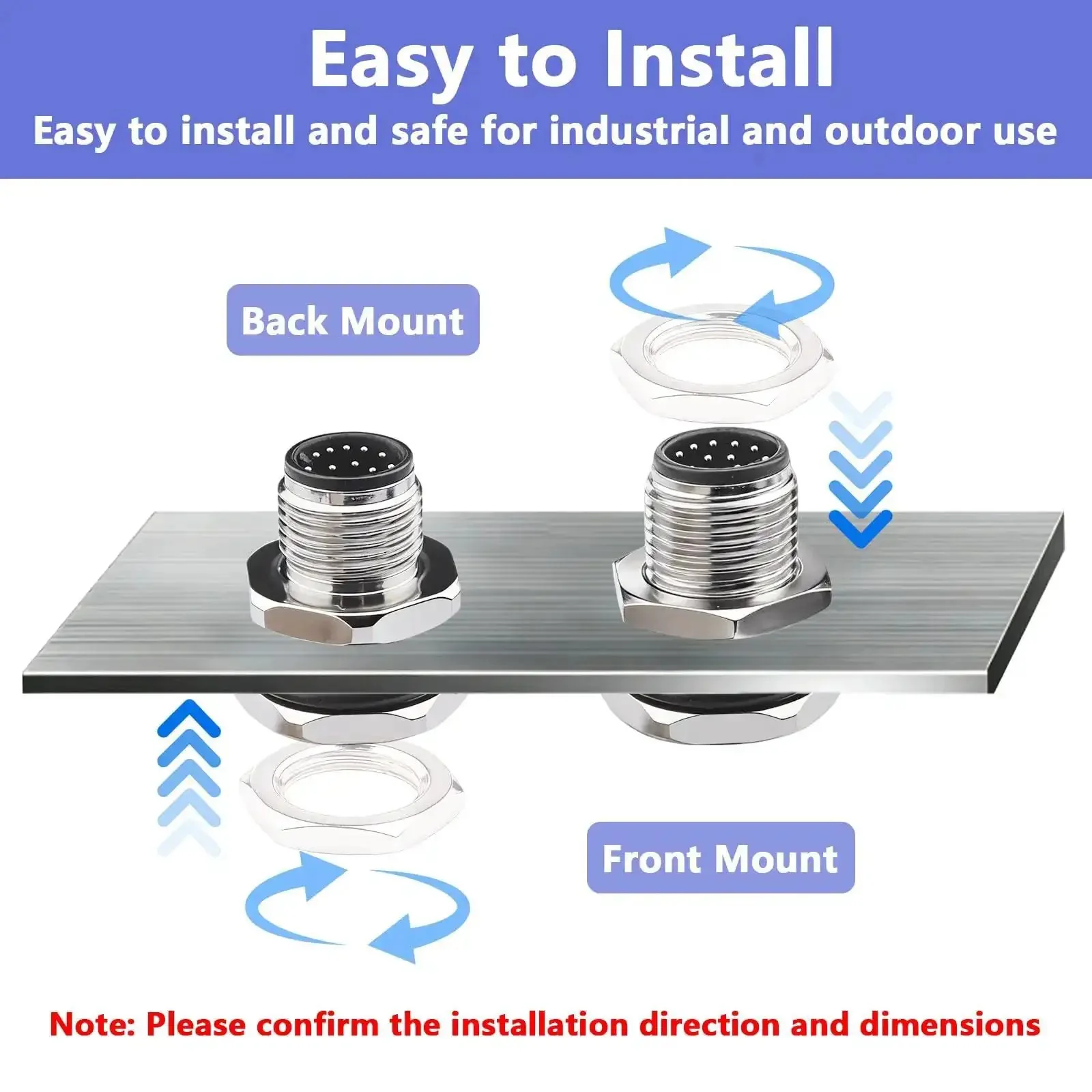 M12 12-Pin Panel Mount Connector 0.7ft Rugged IP67 Waterproof Industrial Circular Connector Back Mount Aviation Sensor Connector For Control Cabinets And Sensors 2 Pack - Image 6