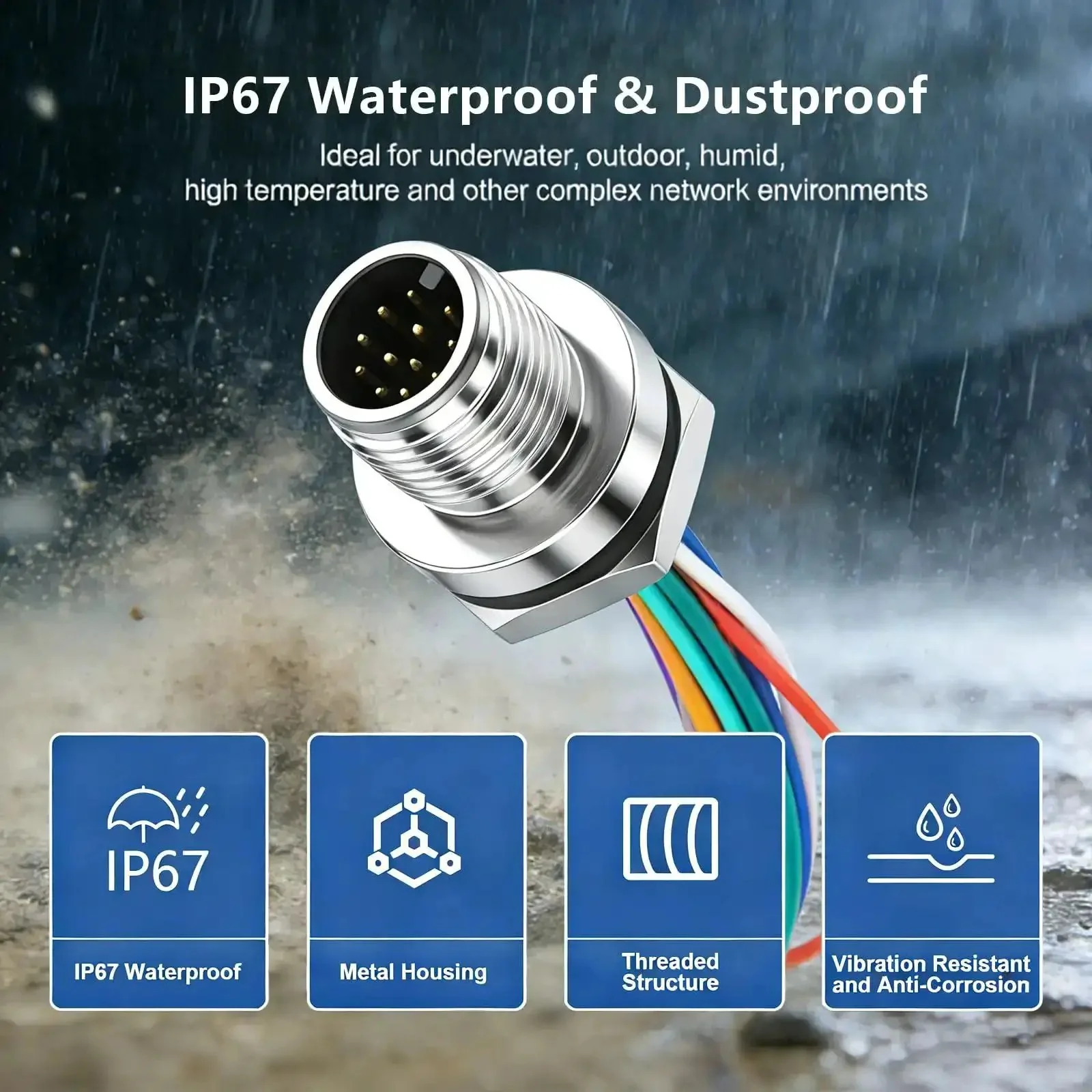 M12 12-Pin Panel Mount Connector 0.7ft Rugged IP67 Waterproof Industrial Circular Connector Back Mount Aviation Sensor Connector For Control Cabinets And Sensors 2 Pack - Image 8