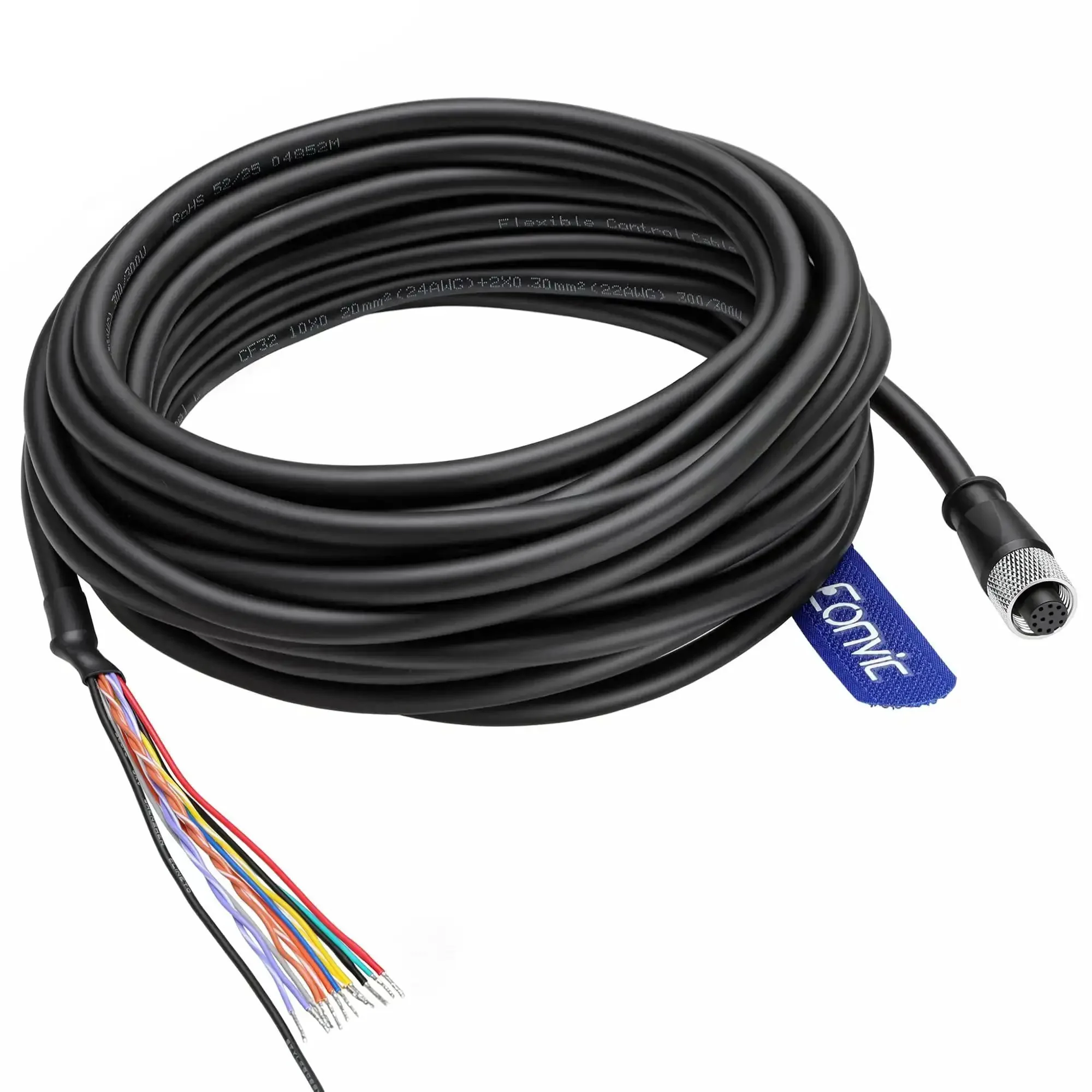 M12 12 Pin Shielded High Flex IO Cable For Cognex DataMan Series And IN-Sight Vision Systems With Flying Leads To Female Connector Waterproof 8 Meter Length Fits DataMan 260 280 300 360 370 380 470 580 And IN-Sight 7000 2000 Series - Image 4