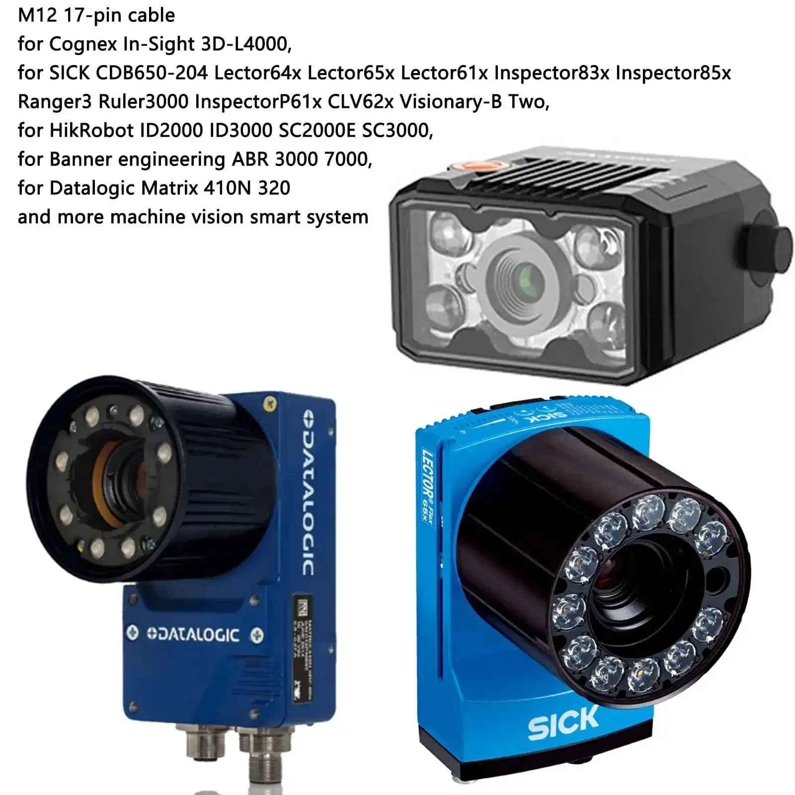 M12 17 Pin A Coded Female To Flying Lead Vision Cable 5m Compatible With Cognex In Sight SICK Banner Datalogic HikRobot Vision Systems Sensors Actuators Scanners Readers Power And Data I O - Image 4