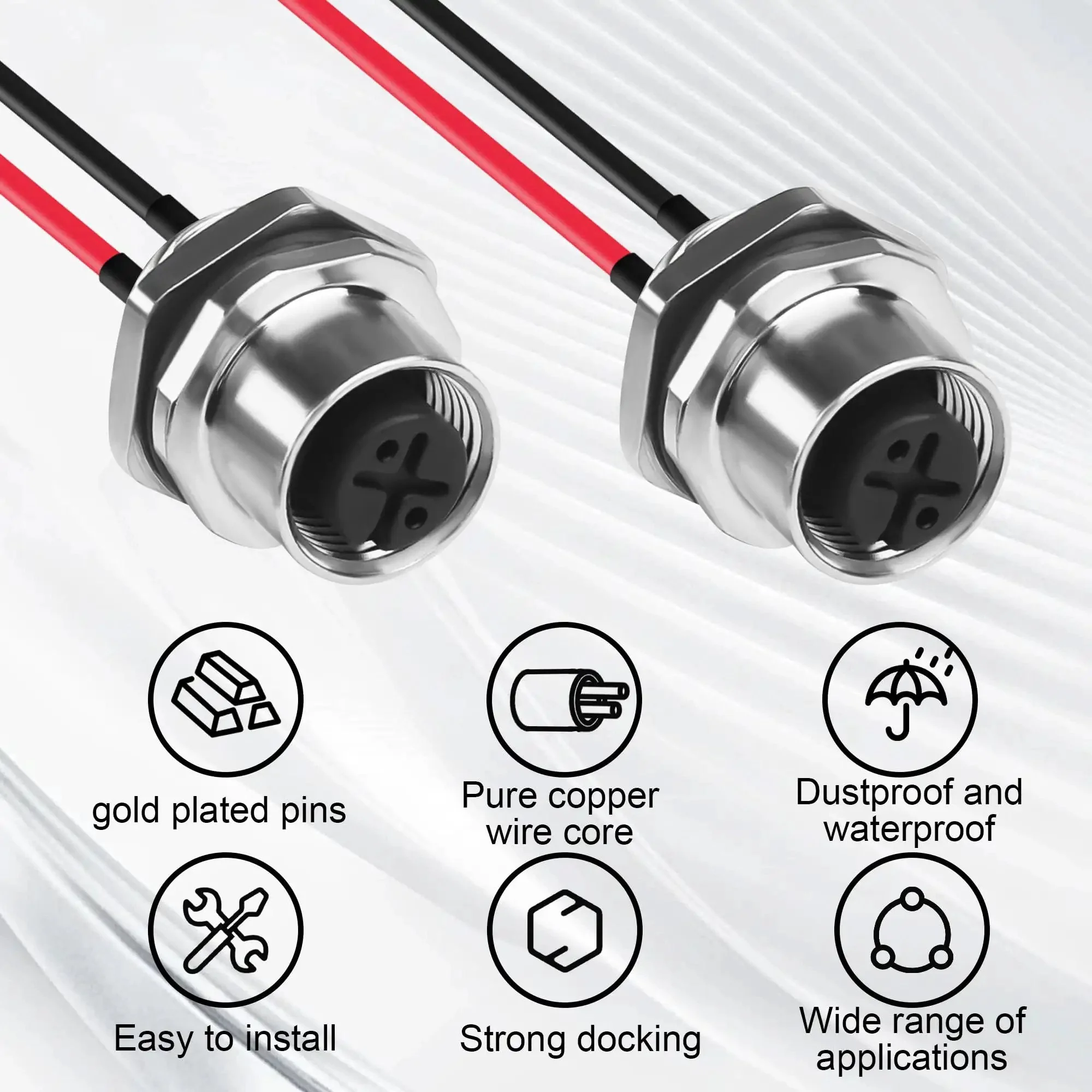 M12 2 Pin Female Connector Cable ACoded IP67 Waterproof Aviation Connector Pin To Bare Wire 22 AWG Tinned Copper Sensor Cable For PCB Board 12 Cm 4.72 Inch Length 2 Pack - Image 4