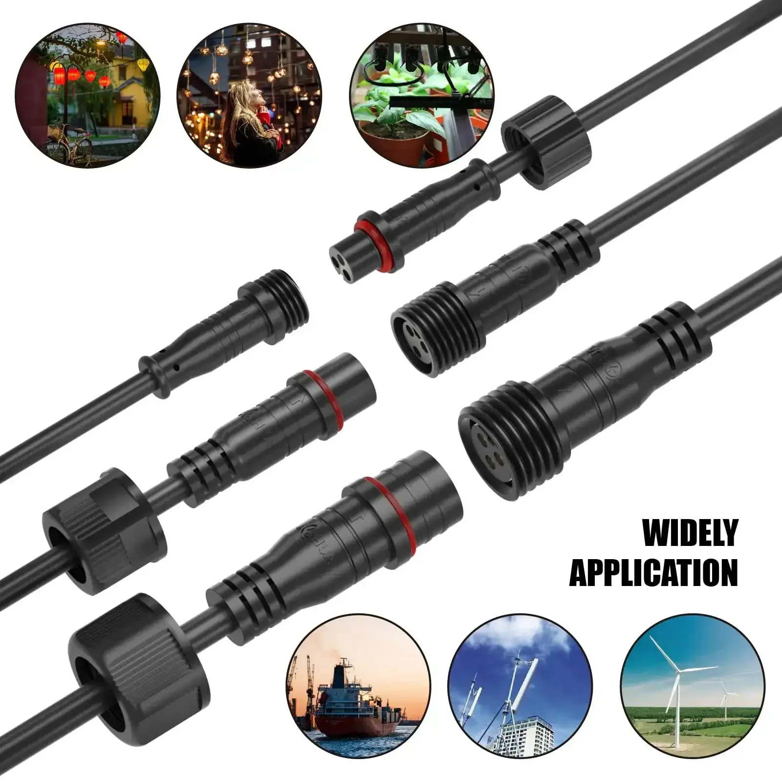 M12 2 Pin Waterproof Connector Set Heavy Duty For LED Strip Lights 22 AWG 5 Pairs With 25 Cm Extension Cables IP65 Indoor Outdoor Male And Female Plug For Easy Quick Connect - Image 2