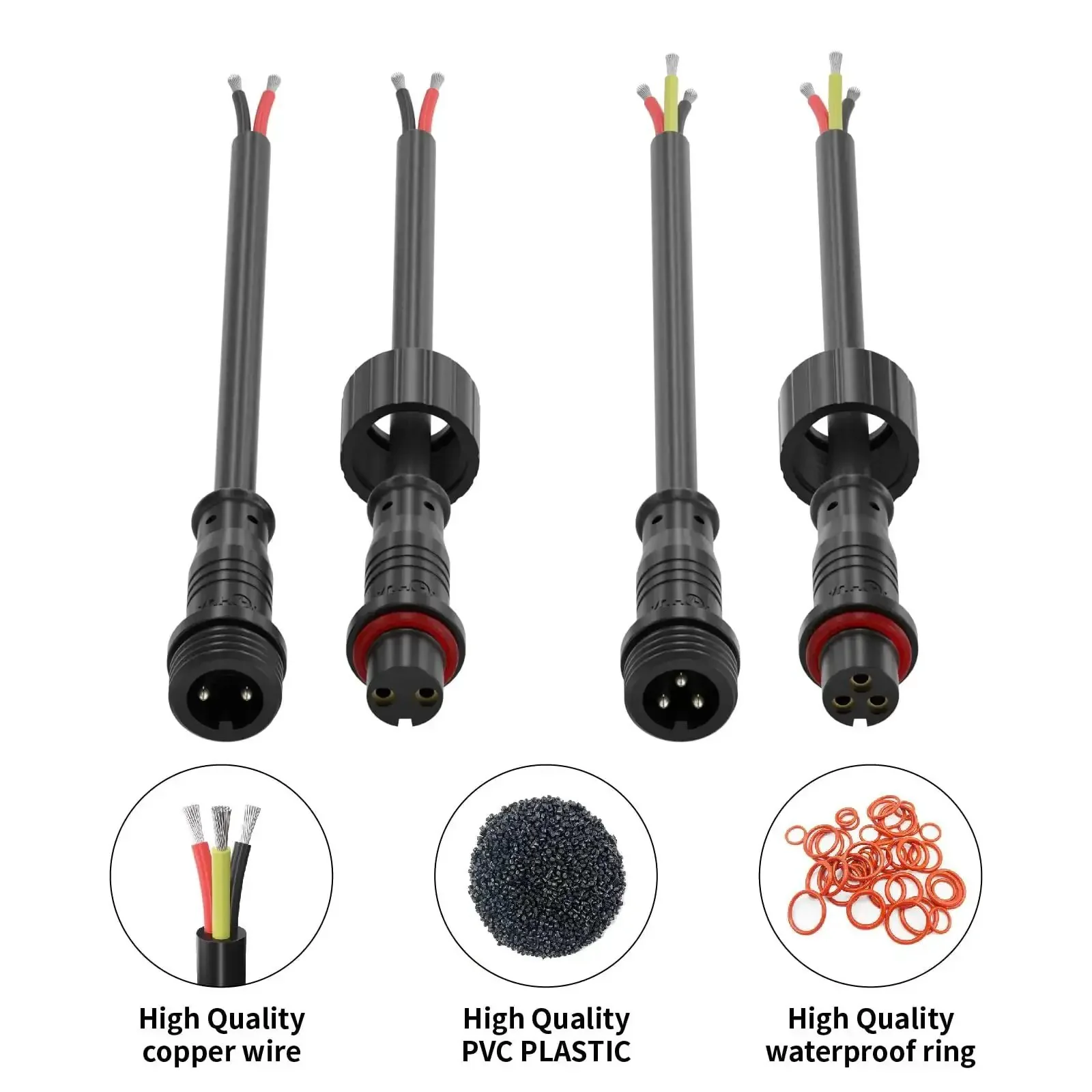 M12 2 Pin Waterproof Connector Set Heavy Duty For LED Strip Lights 22 AWG 5 Pairs With 25 Cm Extension Cables IP65 Indoor Outdoor Male And Female Plug For Easy Quick Connect - Image 4