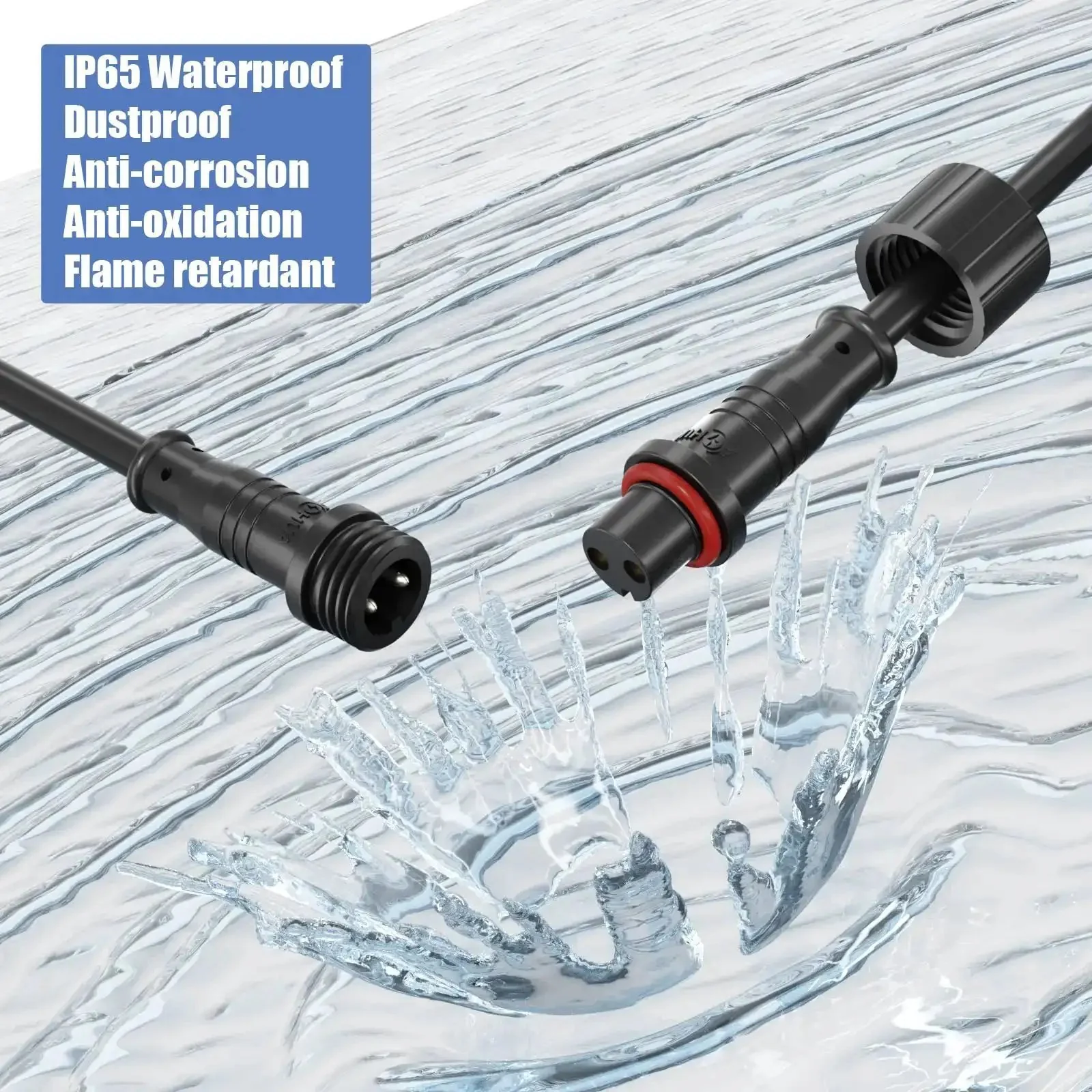 M12 2 Pin Waterproof Connector Set Heavy Duty For LED Strip Lights 22 AWG 5 Pairs With 25 Cm Extension Cables IP65 Indoor Outdoor Male And Female Plug For Easy Quick Connect - Image 5