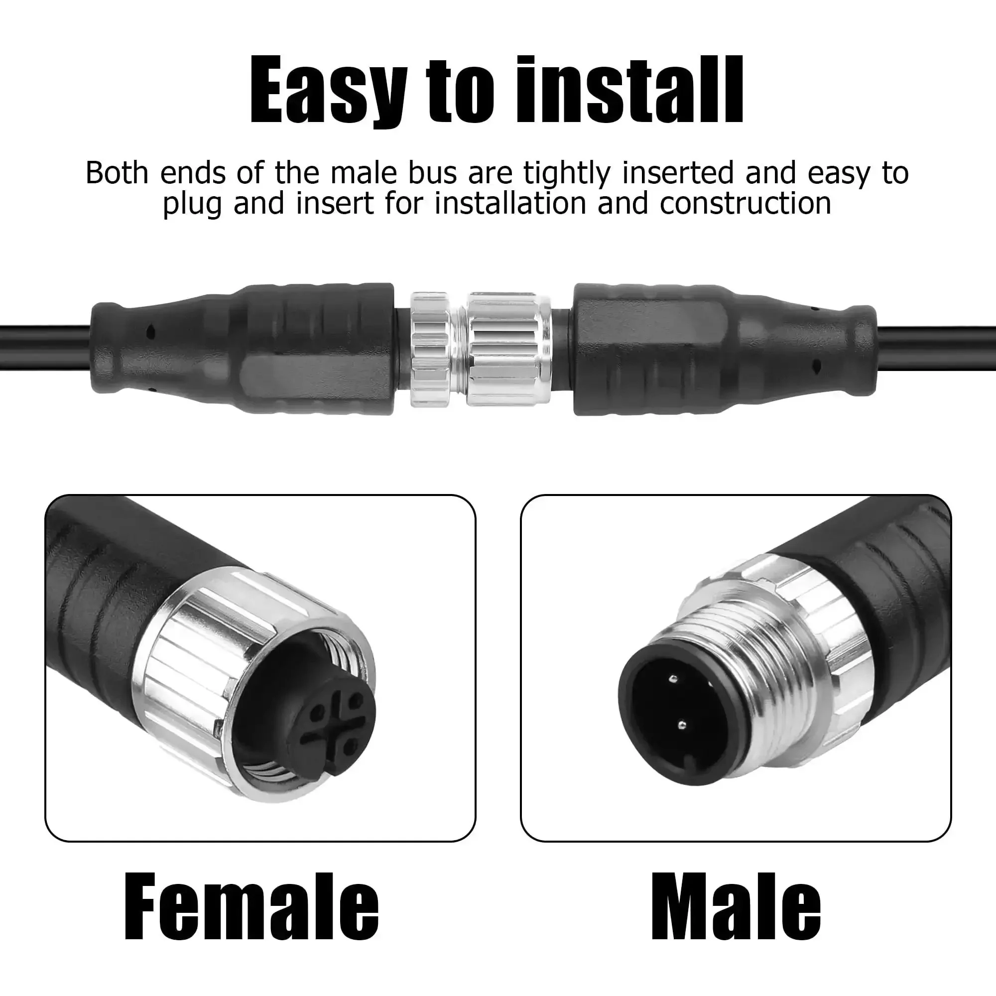 M12 3 Pin Connector Cable 1 Male 1 Female Aviation Sensor Wiring Cable 25cm 0.8ft Outdoor IP67 Waterproof Circular Industrial Connector For Quick Plug And Play Field Installations - Image 4