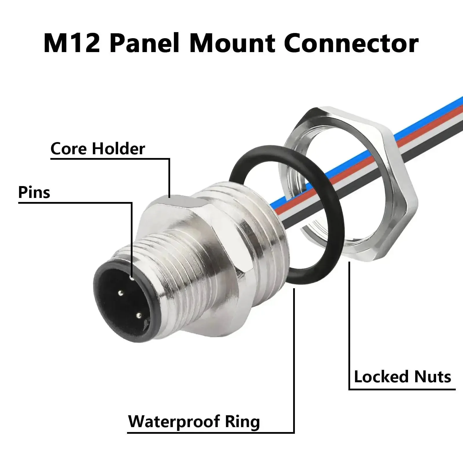M12 4 Pin A Code Male Connector Cable 0.2M IP67 Waterproof Industrial Circular Connector Built Tough Back Mount Straight Unshielded Aviation Socket Sensor Receptacle 2 Pack - Image 2