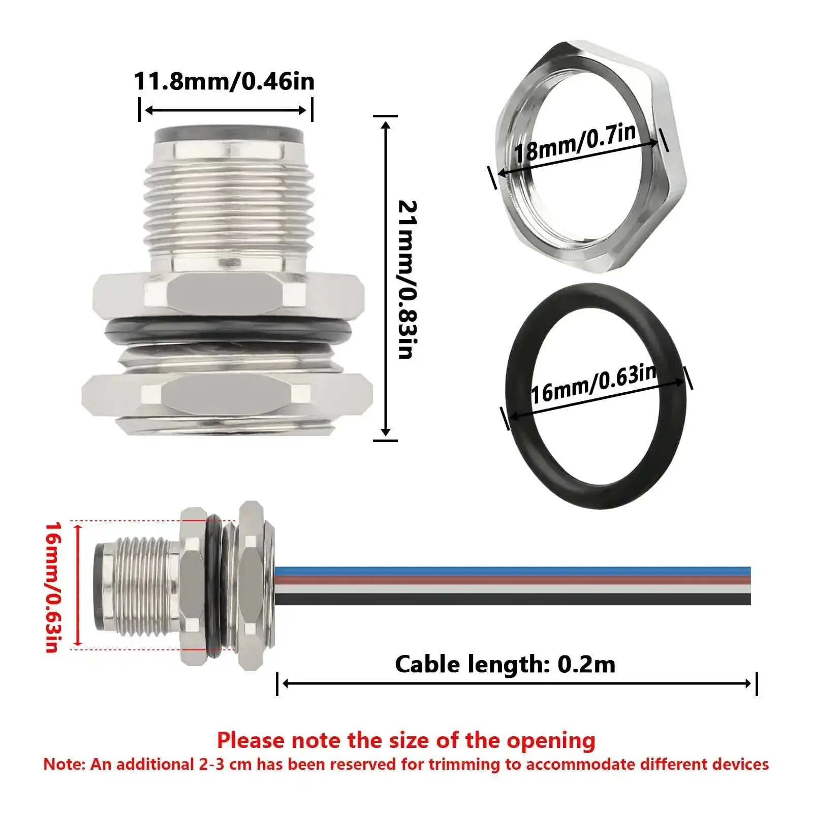 M12 4 Pin A Code Male Connector Cable 0.2M IP67 Waterproof Industrial Circular Connector Built Tough Back Mount Straight Unshielded Aviation Socket Sensor Receptacle 2 Pack - Image 5