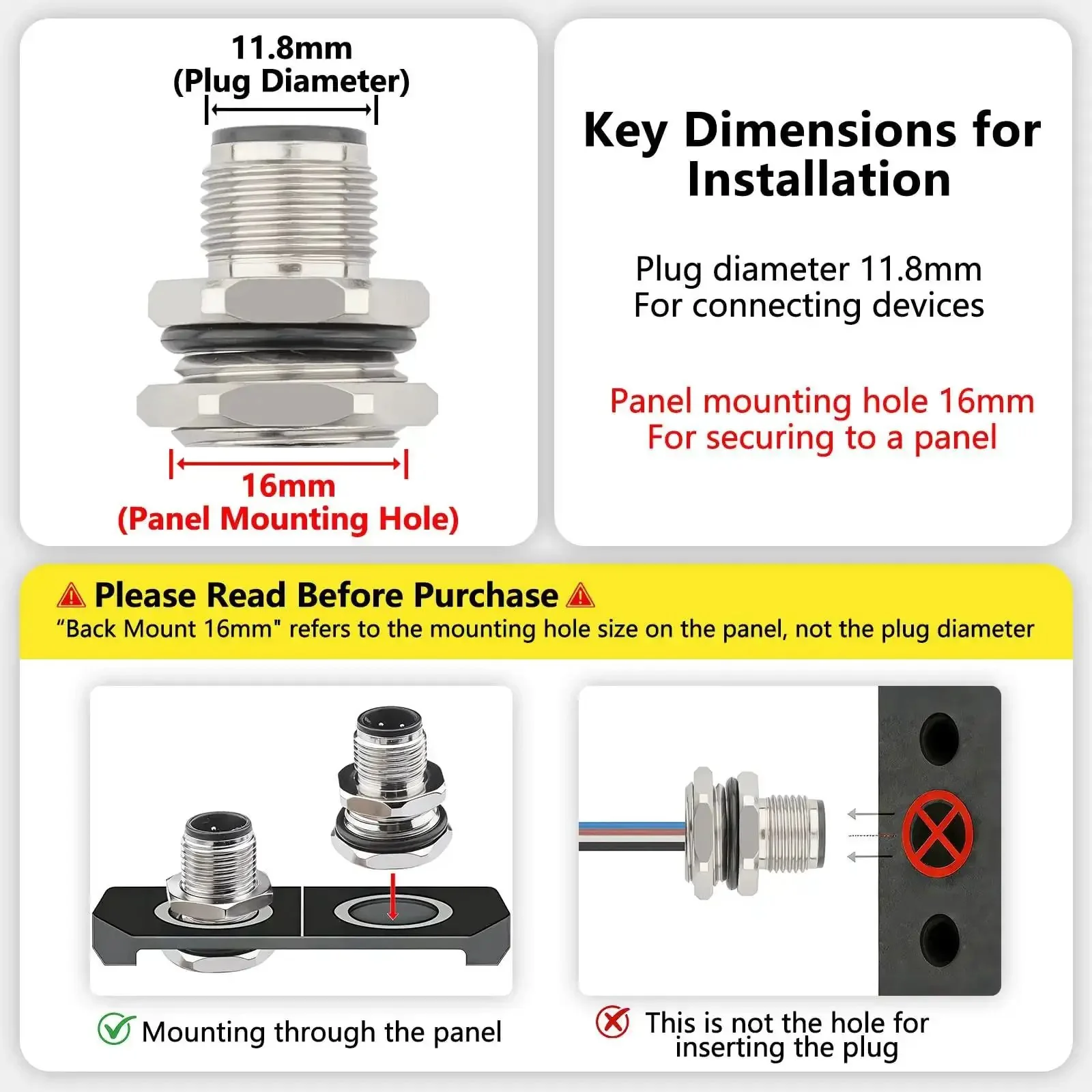 M12 4 Pin A Code Male Connector Cable 0.2M IP67 Waterproof Industrial Circular Connector Built Tough Back Mount Straight Unshielded Aviation Socket Sensor Receptacle 2 Pack - Image 6