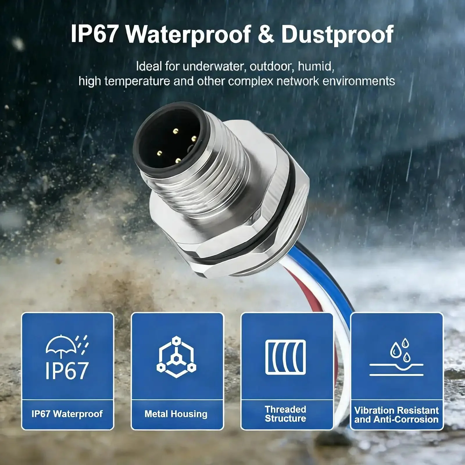 M12 4 Pin A Code Male Connector Cable 0.2M IP67 Waterproof Industrial Circular Connector Built Tough Back Mount Straight Unshielded Aviation Socket Sensor Receptacle 2 Pack - Image 9