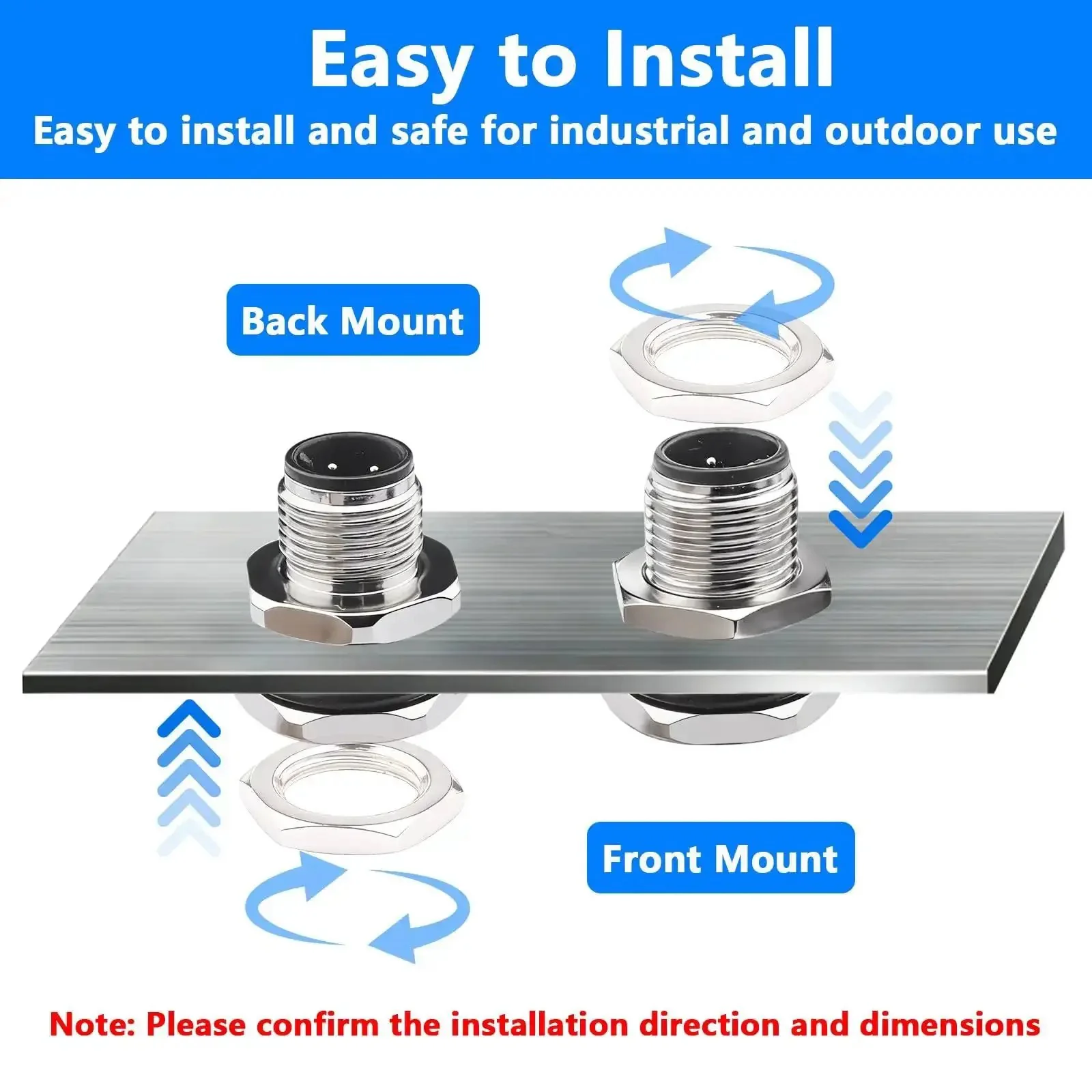 M12 4 Pin A Code Male Connector Cable 0.7 Ft Panel Mount Extension Cable Outdoor IP67 Waterproof Bulkhead Connector for Industrial Sensors and PLCs 2 Pack - Image 5