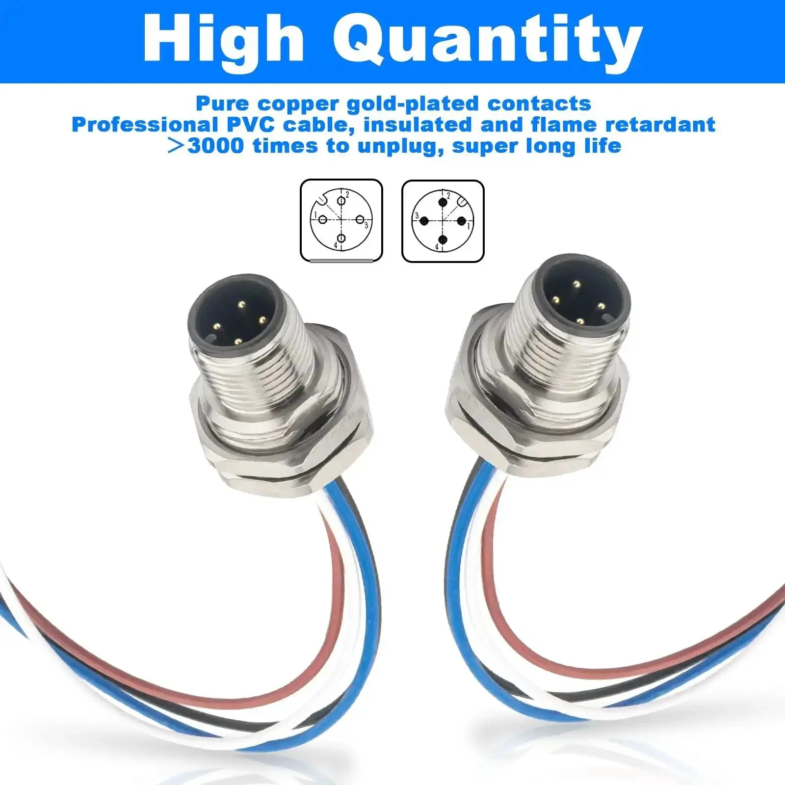 M12 4 Pin A Code Male Connector Cable 0.7 Ft Panel Mount Extension Cable Outdoor IP67 Waterproof Bulkhead Connector for Industrial Sensors and PLCs 2 Pack - Image 7