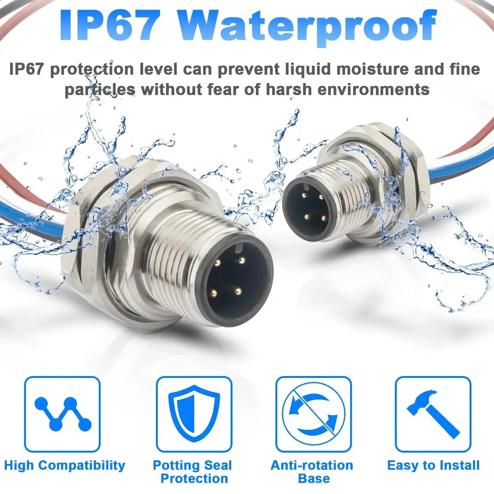 M12 4 Pin A Code Male Connector Cable 0.7 Ft Panel Mount Extension Cable Outdoor IP67 Waterproof Bulkhead Connector for Industrial Sensors and PLCs 2 Pack - Image 9