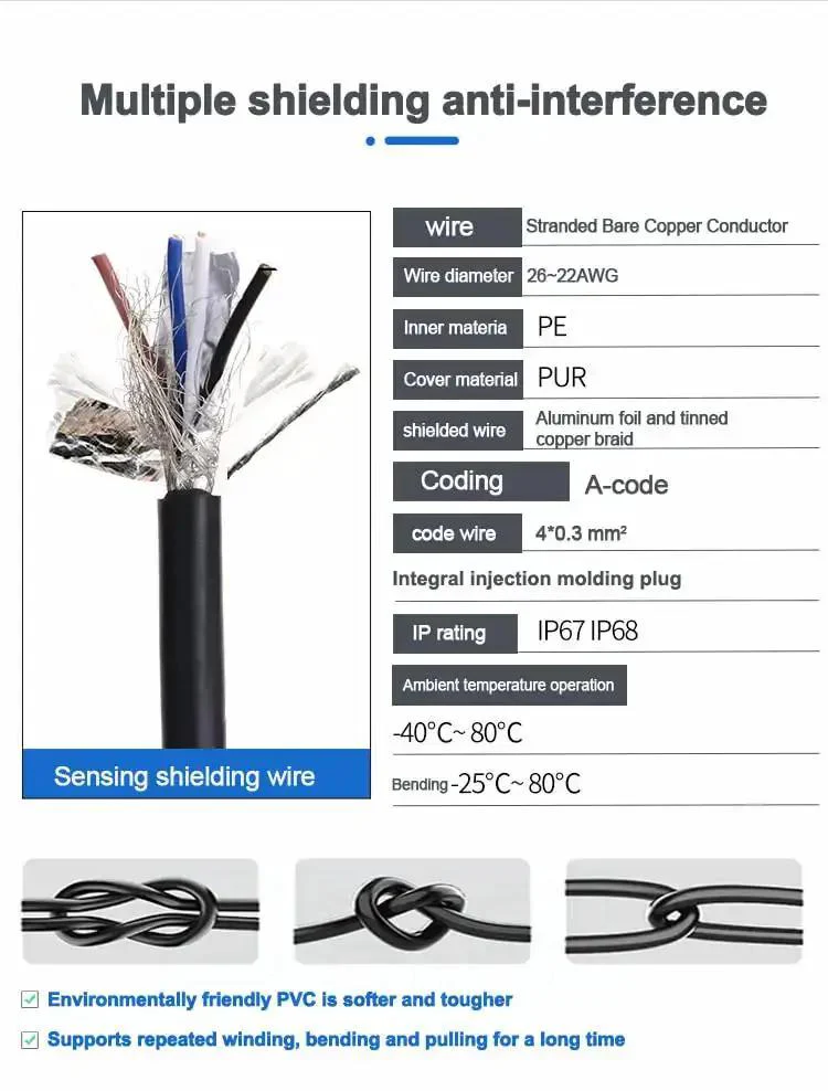 M12 4 Pin A Coded Aviation Connector Cable For Sensor And Actuator Devices Shielded PVC Black Straight Or 90 Degree Connector Available In Male And Female Easy Quick Connect And Plug And Play No Fuss - Image 4
