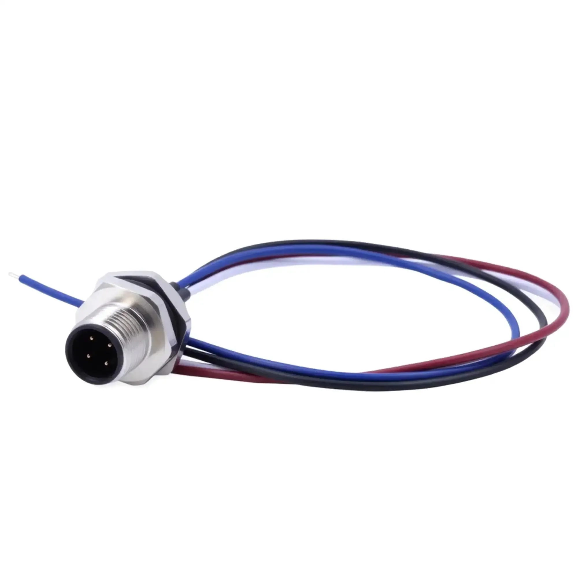 M12 4 Pin Aviation Connector Cable 0.2m Waterproof IP67 Straight Male Back Mount Wireable Plug Heavy Duty Metal Shell Unshielded Industrial Sensor Connector for Robotics and Automation