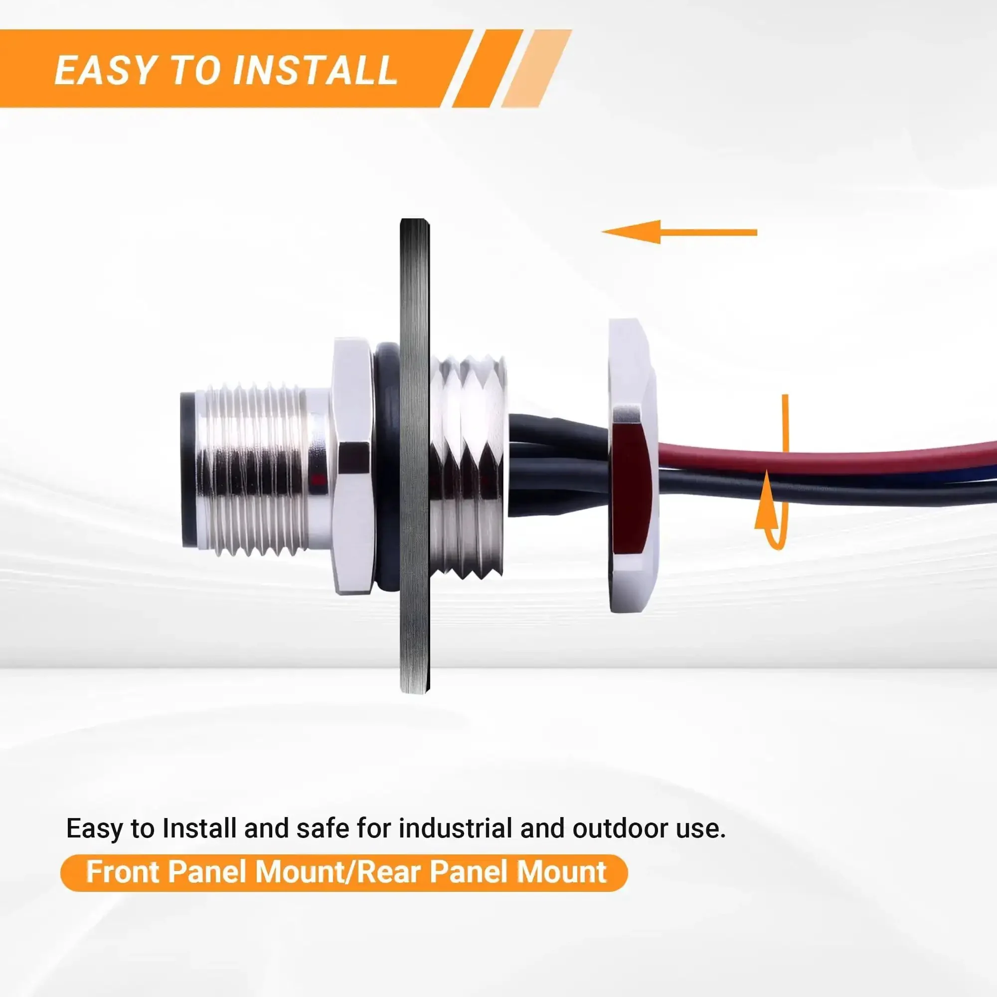 M12 4 Pin Aviation Connector Cable 0.2m Waterproof IP67 Straight Male Back Mount Wireable Plug Heavy Duty Metal Shell Unshielded Industrial Sensor Connector for Robotics and Automation - Image 6