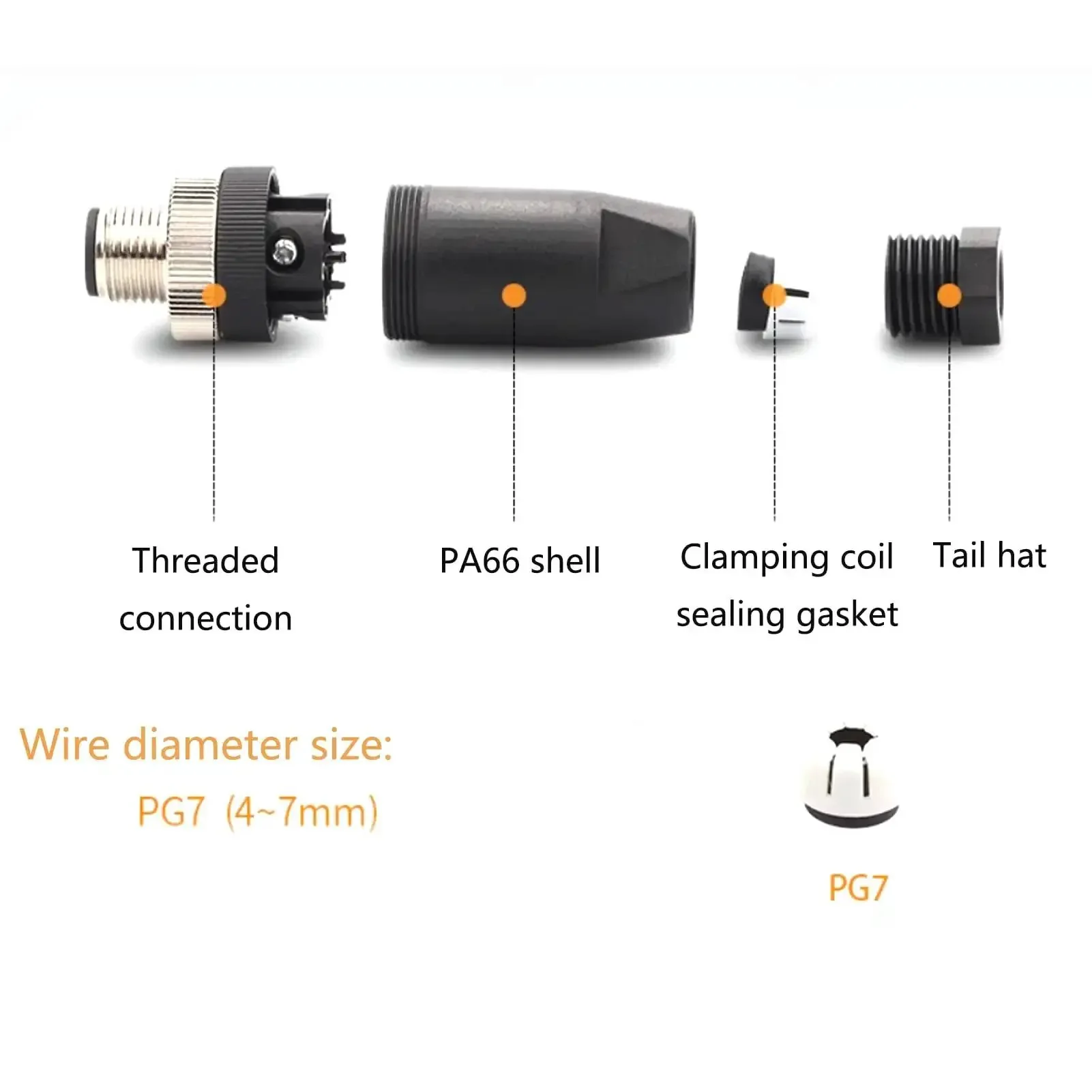 M12 4 Pin D Code Male Connector Field Wireable Adapter IP67 Waterproof Straight Sensor Industrial Circular Connector for PG7 Cable 12mm 250V 4A Electric Bicycle Beefy Rugged Field Ready - Image 7