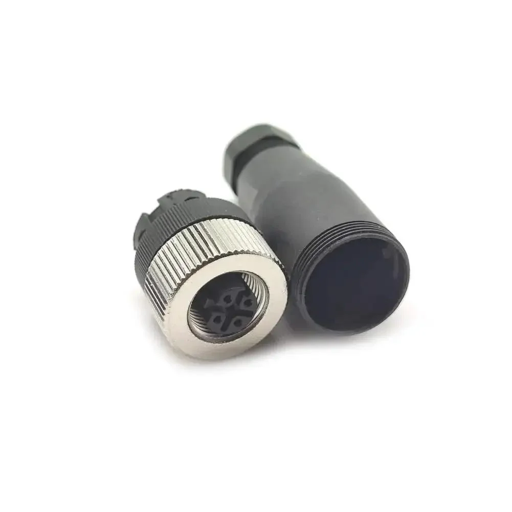 M12 4 Pin Female Circular Connector D Code IP67 Straight Field Wireable Sensor Adapter 250V 4A AC DC Connector For PG7 Rugged Industrial Grade Gold Plated Contacts PA6 Shell