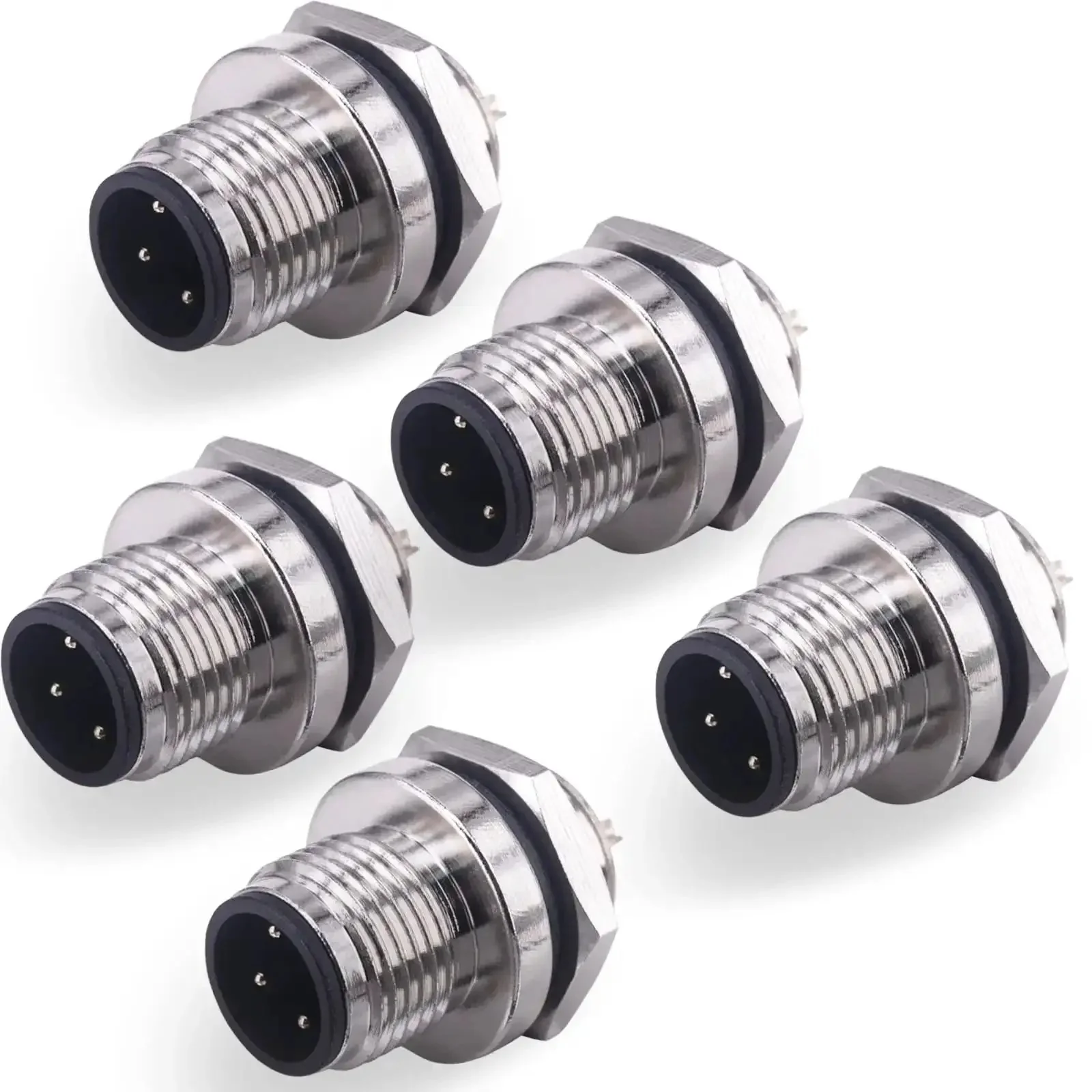 M12 4 Pin Male Aviation Panel Mount Connector IP67 Waterproof 12mm Back Mount Socket For Chassis And Sensor Wiring Solid Nylon Body Screw Joint Unshielded 5 Pack