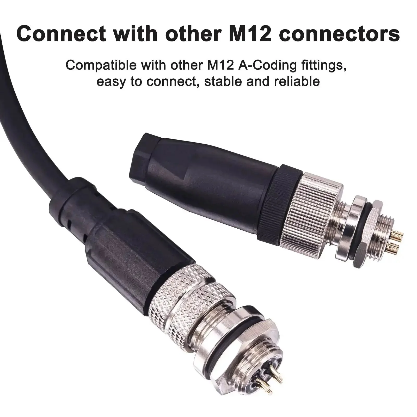M12 4 Pin Male Aviation Panel Mount Connector IP67 Waterproof 12mm Back Mount Socket For Chassis And Sensor Wiring Solid Nylon Body Screw Joint Unshielded 5 Pack - Image 5