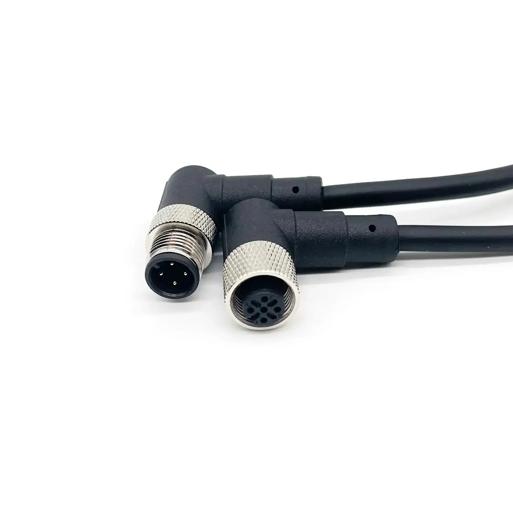 M12 4 Pin Right Angle Connector Cable A Code Male To Female Plug IP67 Waterproof 250V 4A PVC AWG22 Six Point Five Six Foot Two Meters Industrial And Aviation Sensor Cable For Heavy Duty Industrial Equipment And Aviation Sensor Systems