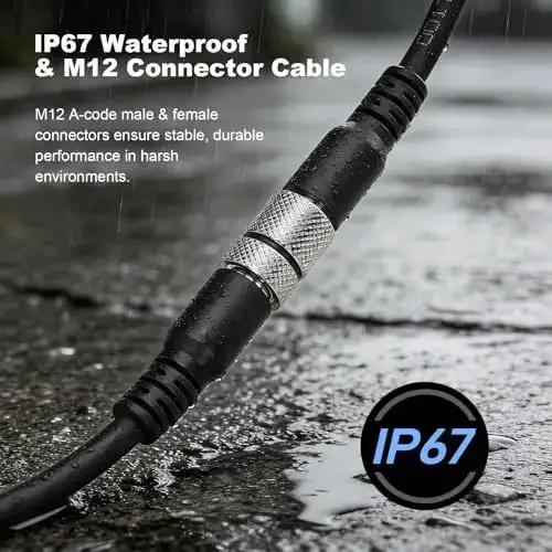 M12 4 Pin Right Angle Female To Open Connector Shielded Sensor Cable For Industrial Automation Gear And Machinery Aviation Connector PVC Molded Shielded Cable Profibus Compatible 10 Meters 32.8 Feet - Image 5