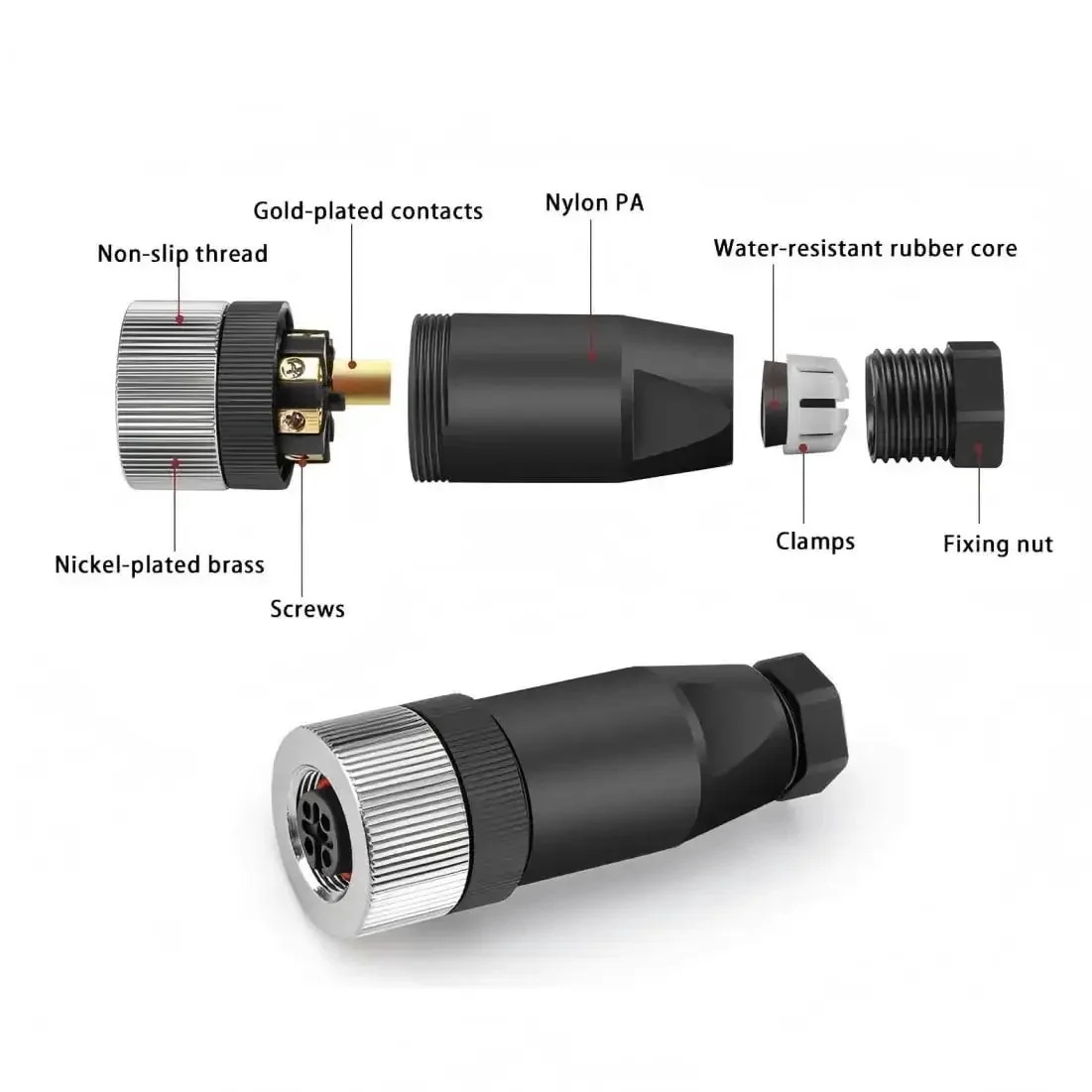 M12 5-Pin A-Code Female Straight Circular Sensor Aviation Connector Pack Of 5 Waterproof IP67 Quick Assembly Unshielded Screw Wire Termination Plug 4A 60V - Image 8