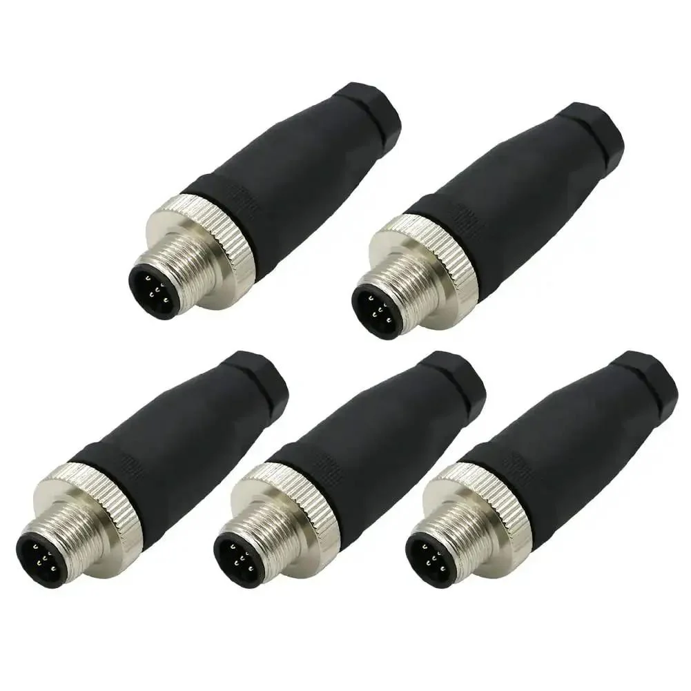 M12 5 Pin Male Circular Connector A Coding IP67 Field Wireable Sensor Adapter Straight Type 125V 4A AC DC Connector Unshielded With Screw Crimping Brass Gold Plated Contacts