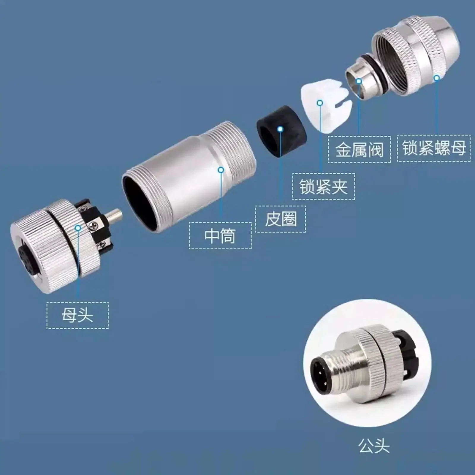 M12 6 Pin Female Circular Connector A Coded IP67 Waterproof Shielded Metal Body 12mm Thread Lock Heavy Duty Build for Industrial Automation Sensors 30V 2A Durable Connector Pack of 2 - Image 2