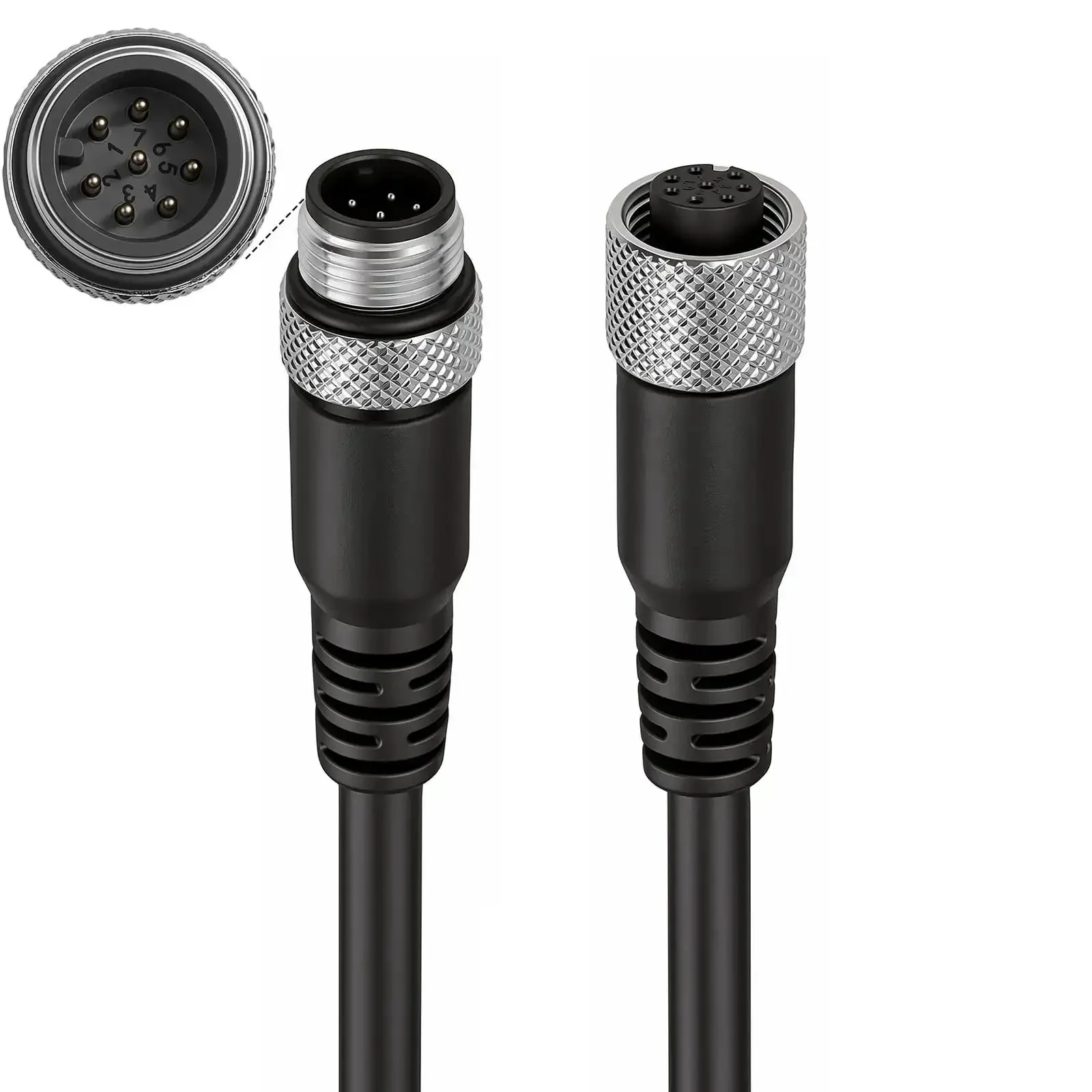 M12 8 Pin Waterproof Actuator Cable With Straight Male To Female Connector Shielded Aviation Sensor Cable For Industrial Actuator And Profibus Automation Beefed-Up Flex Cable With IP67 Minus 40 To 105 C 2M 6.6FT